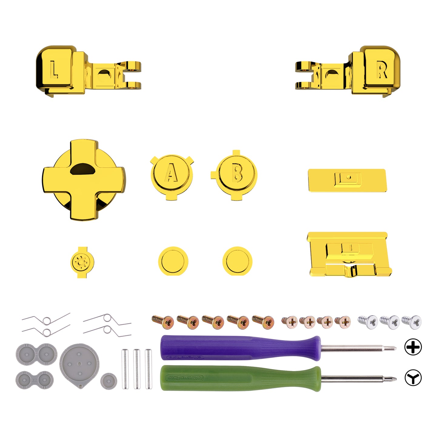 eXtremeRate Custom Replacement Full Set Buttons for Gameboy Advance SP GBA SP Console - Chrome Gold Glossy