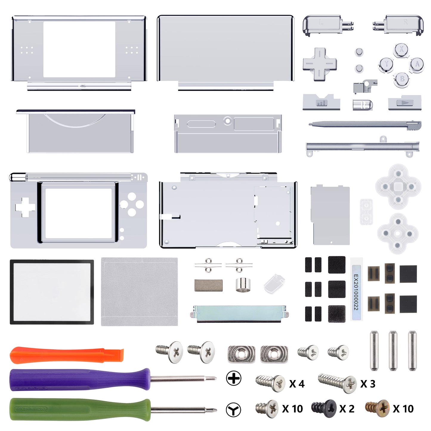 eXtremeRate Replacement Full Housing Shell & Buttons with Screen Lens for Nintendo DS Lite NDSL - Chrome Silver
