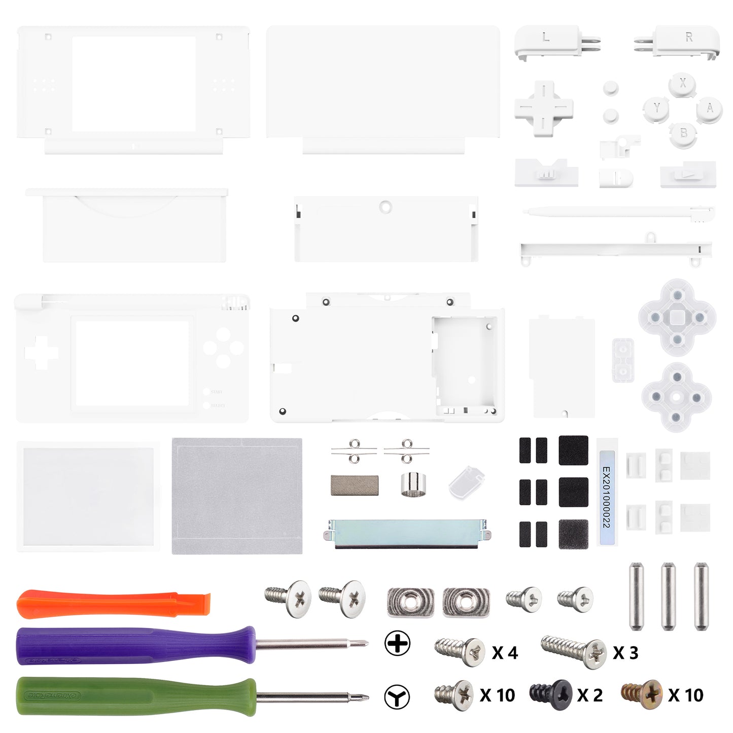 eXtremeRate Replacement Full Housing Shell & Buttons with Screen Lens for Nintendo DS Lite NDSL - White