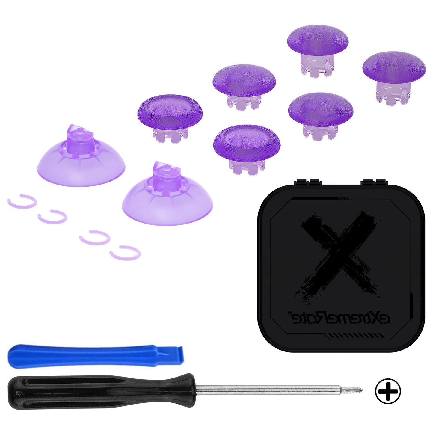 eXtremeRate EDGE Sticks Replacement Interchangeable Thumbsticks for PS5 & PS4 All Model Controllers - Clear Atomic Purple