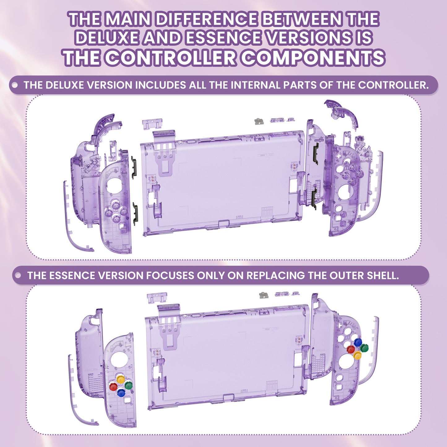 eXtremeRate DIY Replacement Full Set Shells with Buttons for Nintendo Switch 2 - Deluxe Version - Clear Atomic Purple
