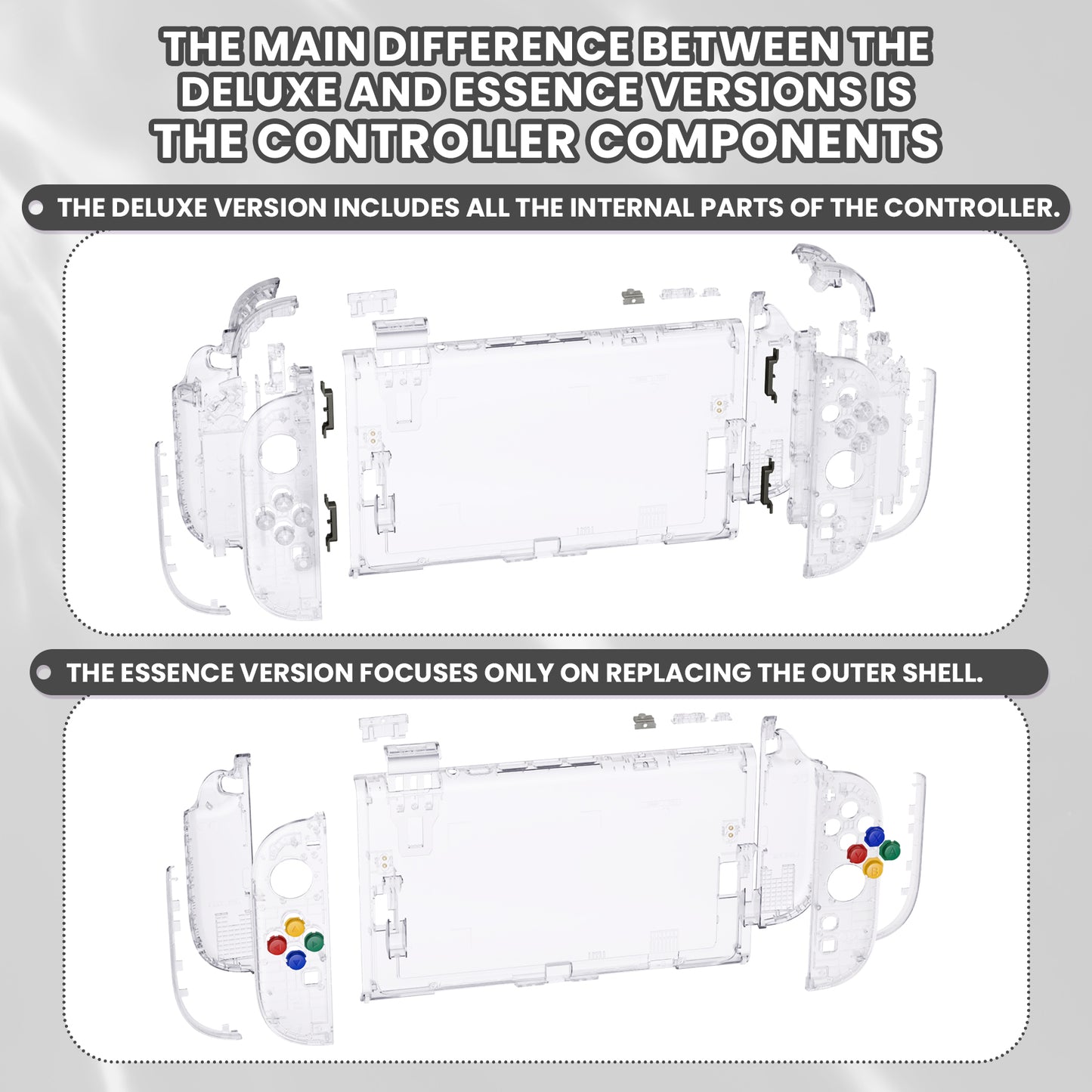 eXtremeRate DIY Replacement Full Set Shells with Buttons for Nintendo Switch 2 - Deluxe Version - Clear