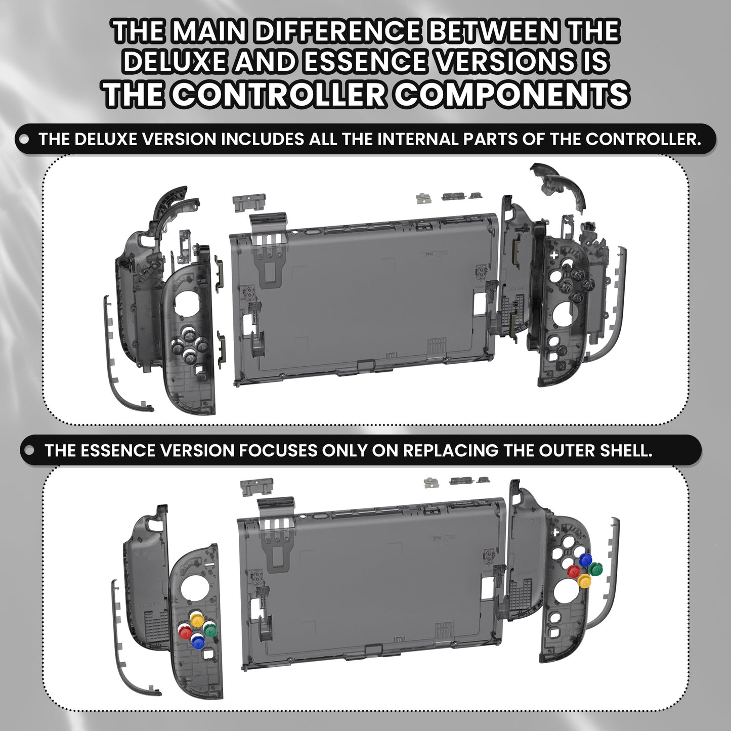 eXtremeRate DIY Replacement Full Set Shells with Buttons for Nintendo Switch 2 - Essence Version - Clear Slate Black