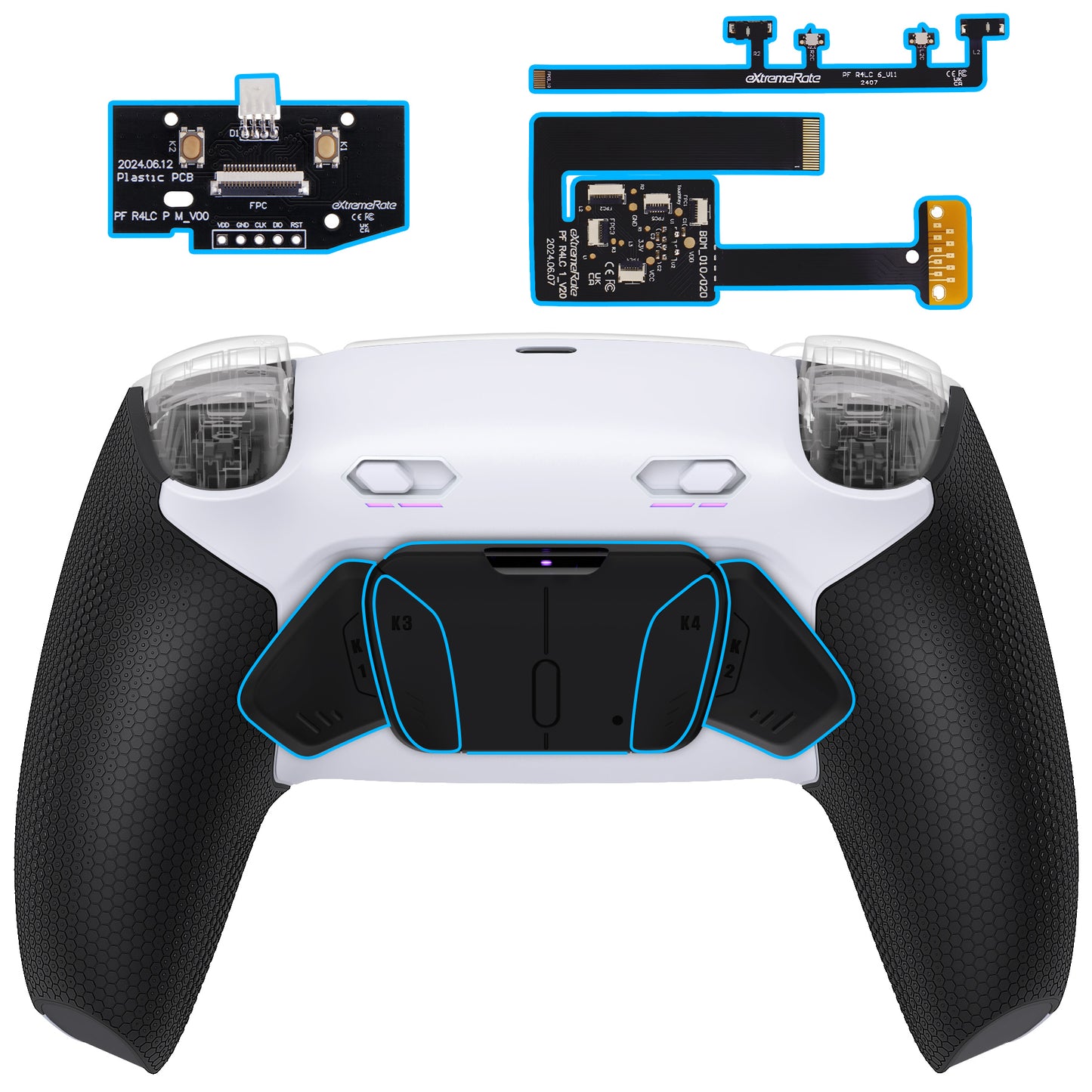 eXtremeRate RISE4 Plus MAX Back Paddles Kit with Clicky Trigger Stops & Rubberized Grip for PS5 Controller BDM-010/020 - White Black - Black