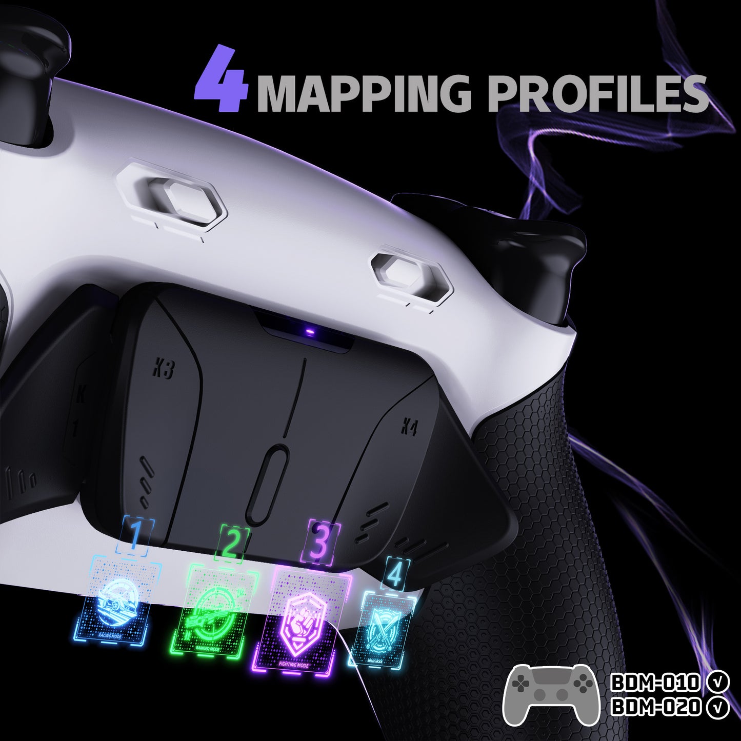 eXtremeRate RISE4 Plus MAX Back Paddles Kit with Clicky Trigger Stops & Rubberized Grip for PS5 Controller BDM-010/020 - White Black - Black