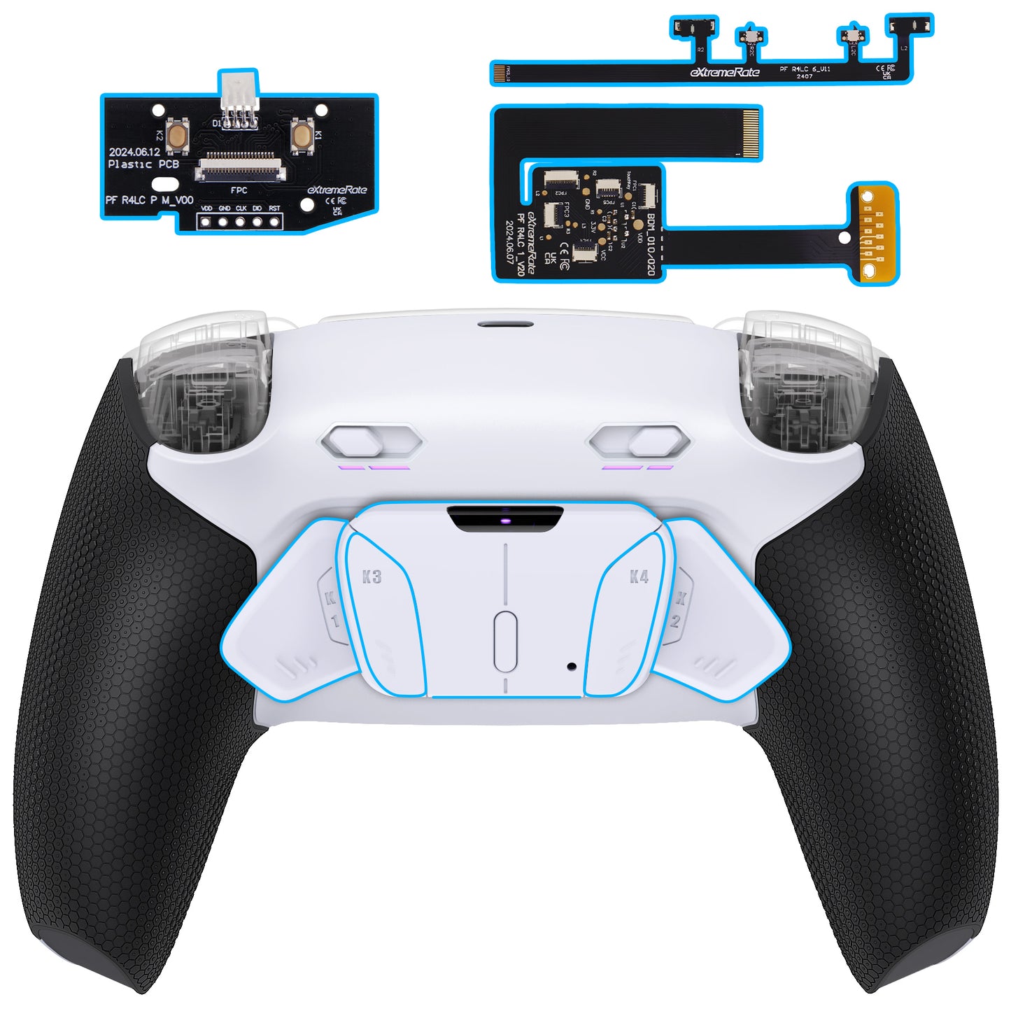 eXtremeRate RISE4 Plus MAX Back Paddles Kit with Clicky Trigger Stops & Rubberized Grip for PS5 Controller BDM-010/020 - White Black - White