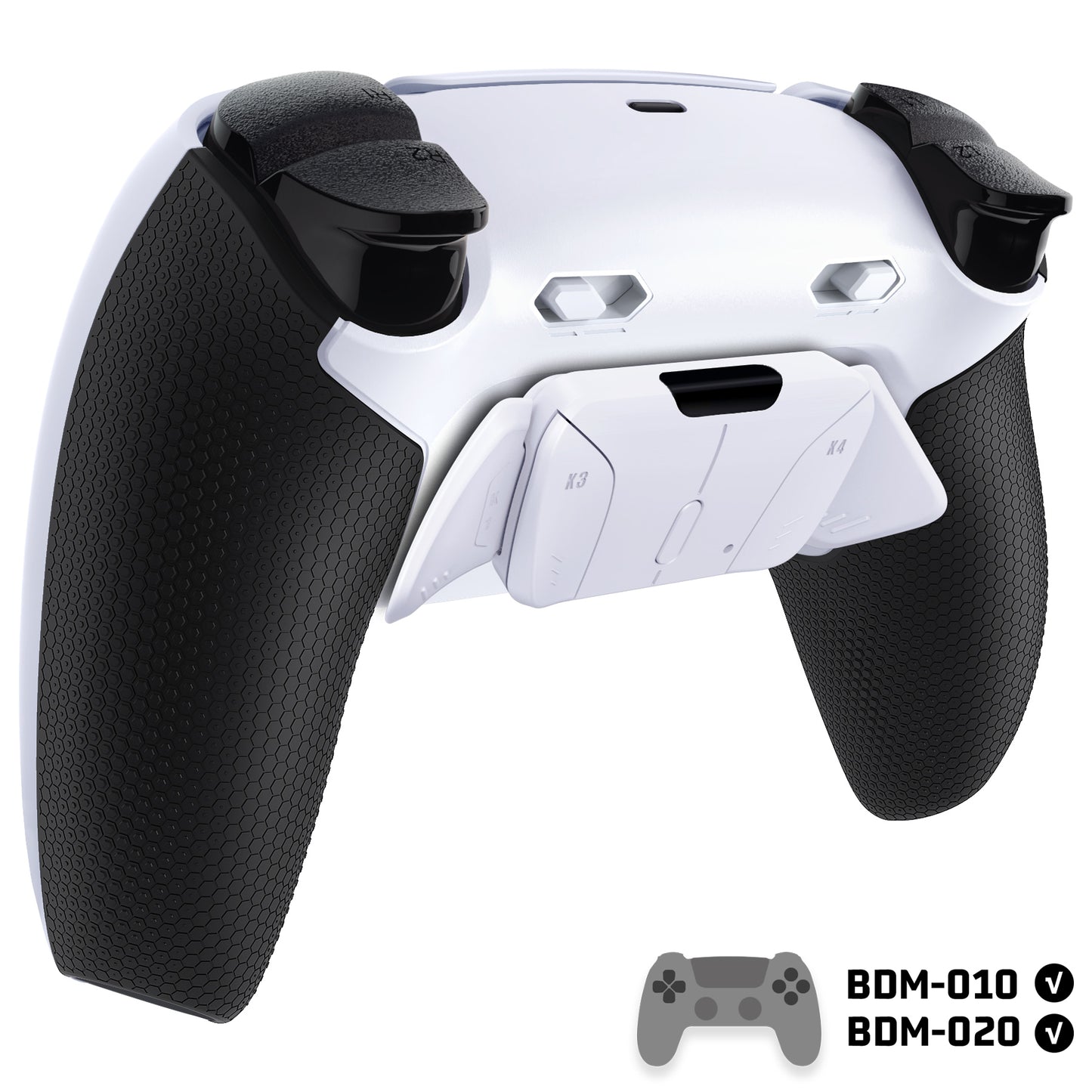 eXtremeRate RISE4 Plus MAX Back Paddles Kit with Clicky Trigger Stops & Rubberized Grip for PS5 Controller BDM-010/020 - White Black - White