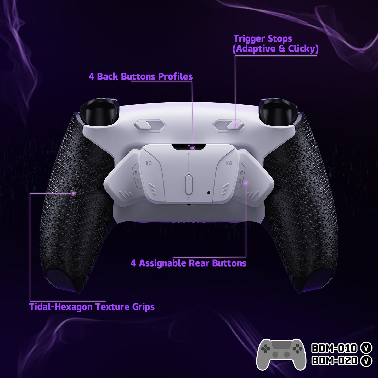 eXtremeRate RISE4 Plus MAX Back Paddles Kit with Clicky Trigger Stops & Rubberized Grip for PS5 Controller BDM-010/020 - White Black - White