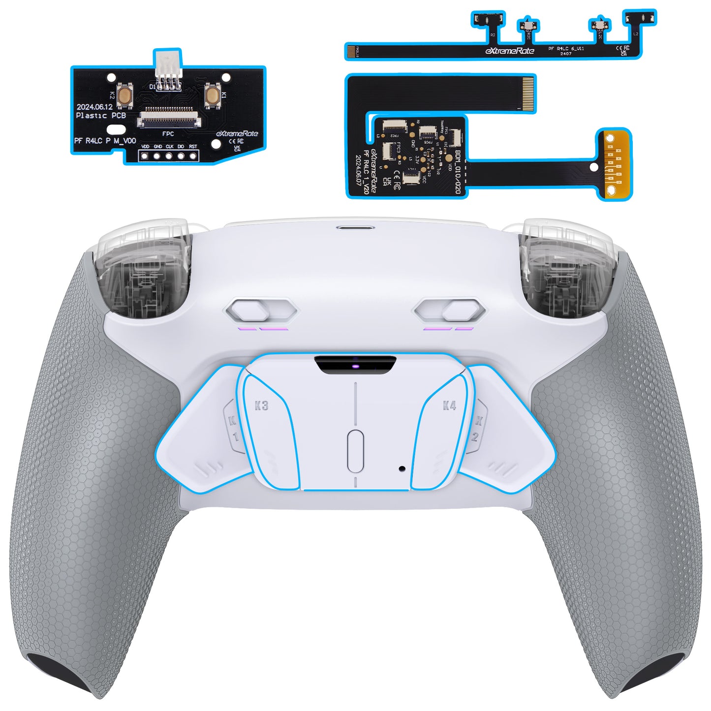 eXtremeRate RISE4 Plus MAX Back Paddles Kit with Clicky Trigger Stops & Rubberized Grip for PS5 Controller BDM-010/020 - White Gray