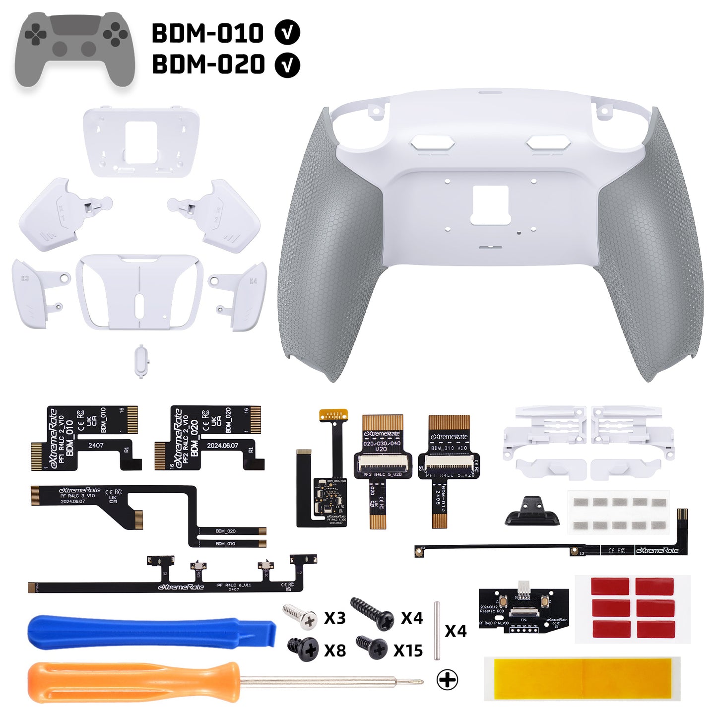 eXtremeRate RISE4 Plus MAX Back Paddles Kit with Clicky Trigger Stops & Rubberized Grip for PS5 Controller BDM-010/020 - White Gray