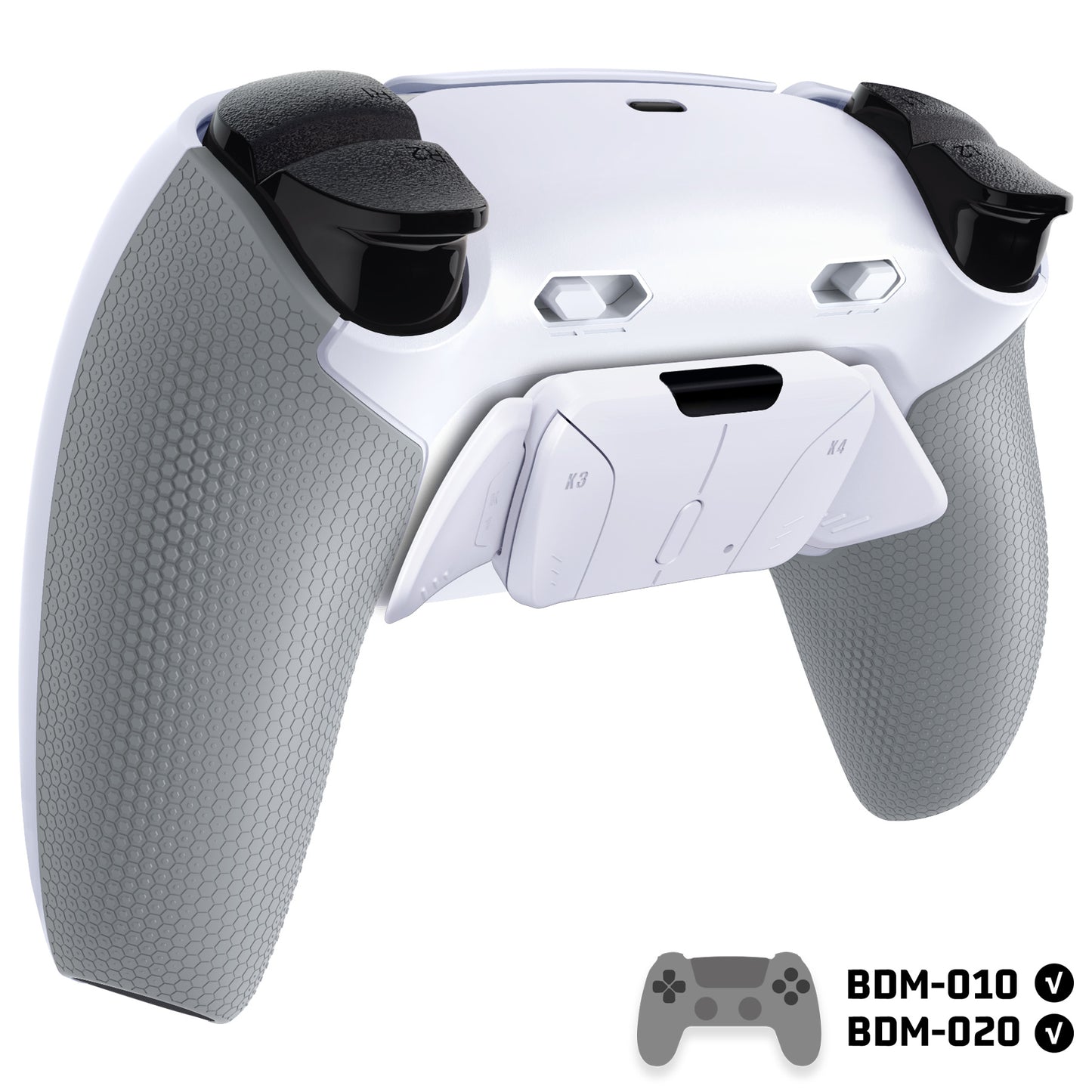 eXtremeRate RISE4 Plus MAX Back Paddles Kit with Clicky Trigger Stops & Rubberized Grip for PS5 Controller BDM-010/020 - White Gray