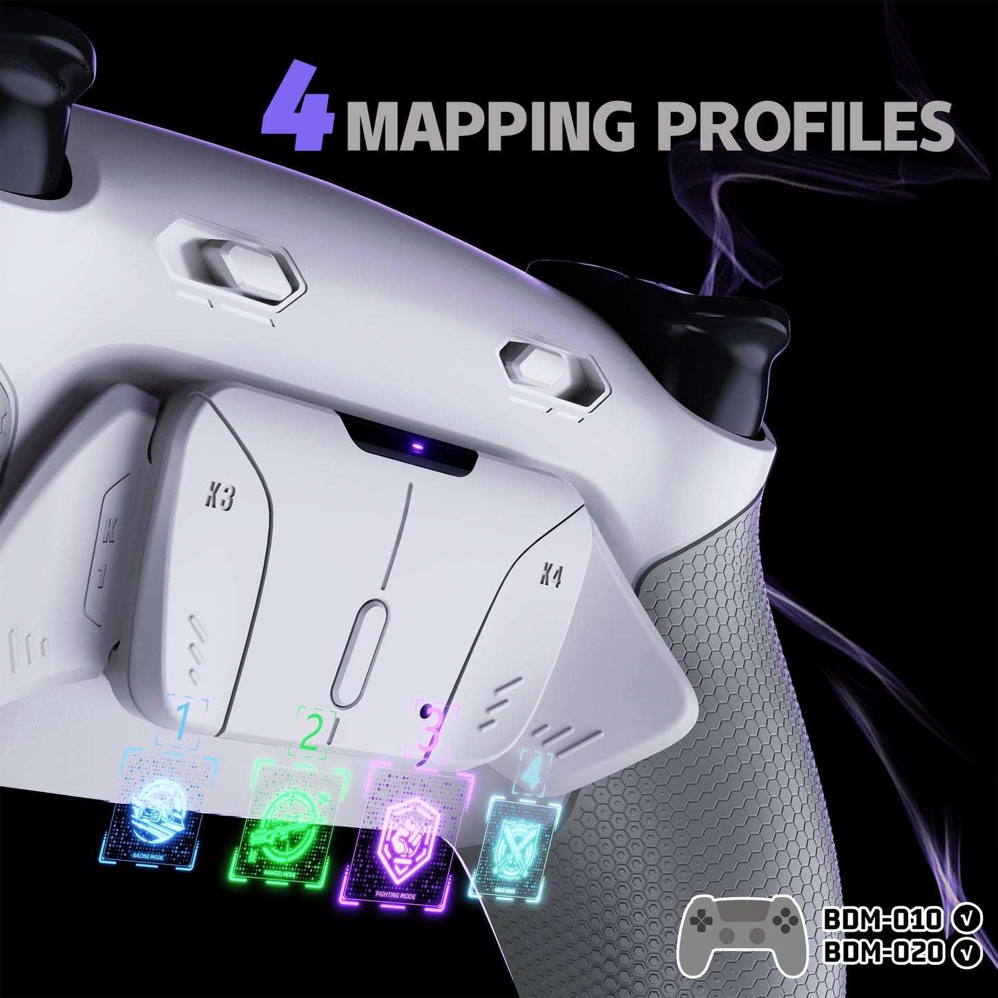 eXtremeRate RISE4 Plus MAX Back Paddles Kit with Clicky Trigger Stops & Rubberized Grip for PS5 Controller BDM-010/020 - White Gray