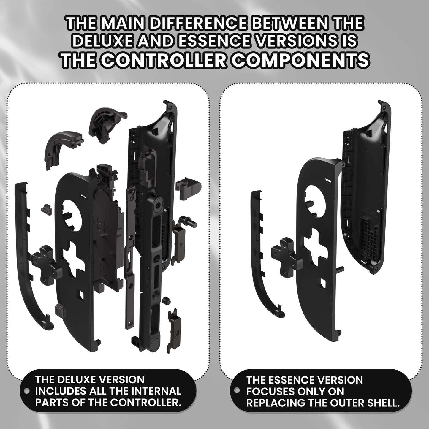 eXtremeRate D-Pad Version Replacement Full Set Shell Case with Buttons for Joycon 2 of Nintendo Switch 2 - Essence Version - Black