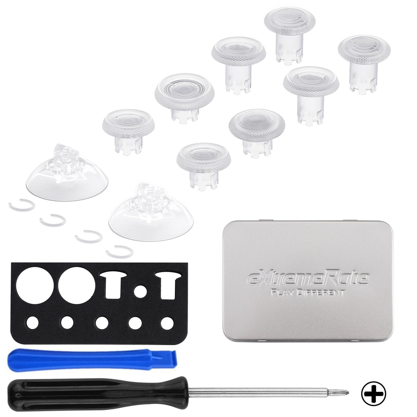 eXtremeRate ThumbsGear V3 Interchangeable Thumbsticks for Xbox Core Controller & Xbox One S/X/Elite Controller & Nintendo Switch Pro Controller - Clear