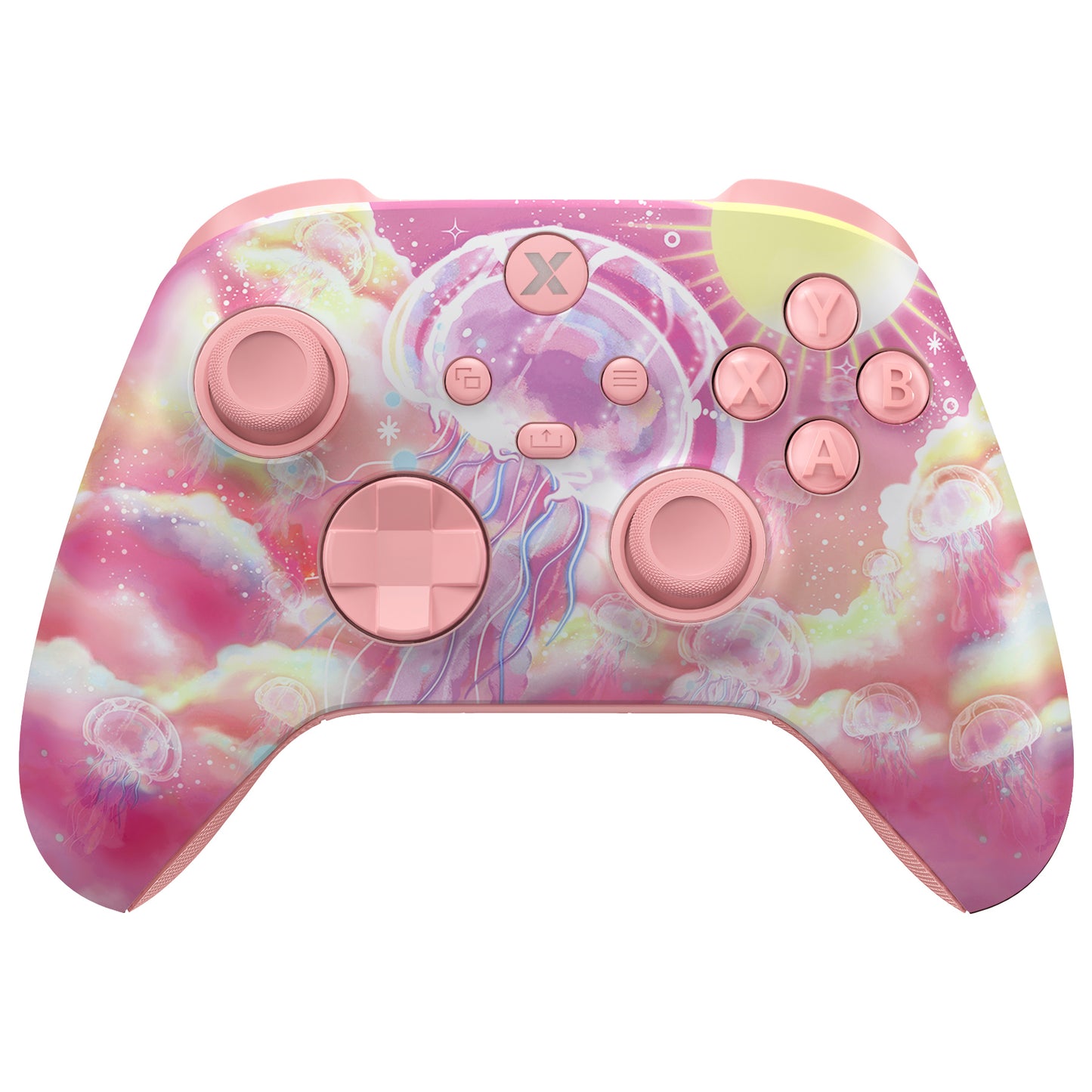 eXtremeRate ASR Version Performance Rubberized Full Set Shell Buttons with Redesigned Grip Diamond Texture Handles Backplate Case for Xbox Series X/S Controller & Xbox Core Controller - Pinky Jellyfish Heaven