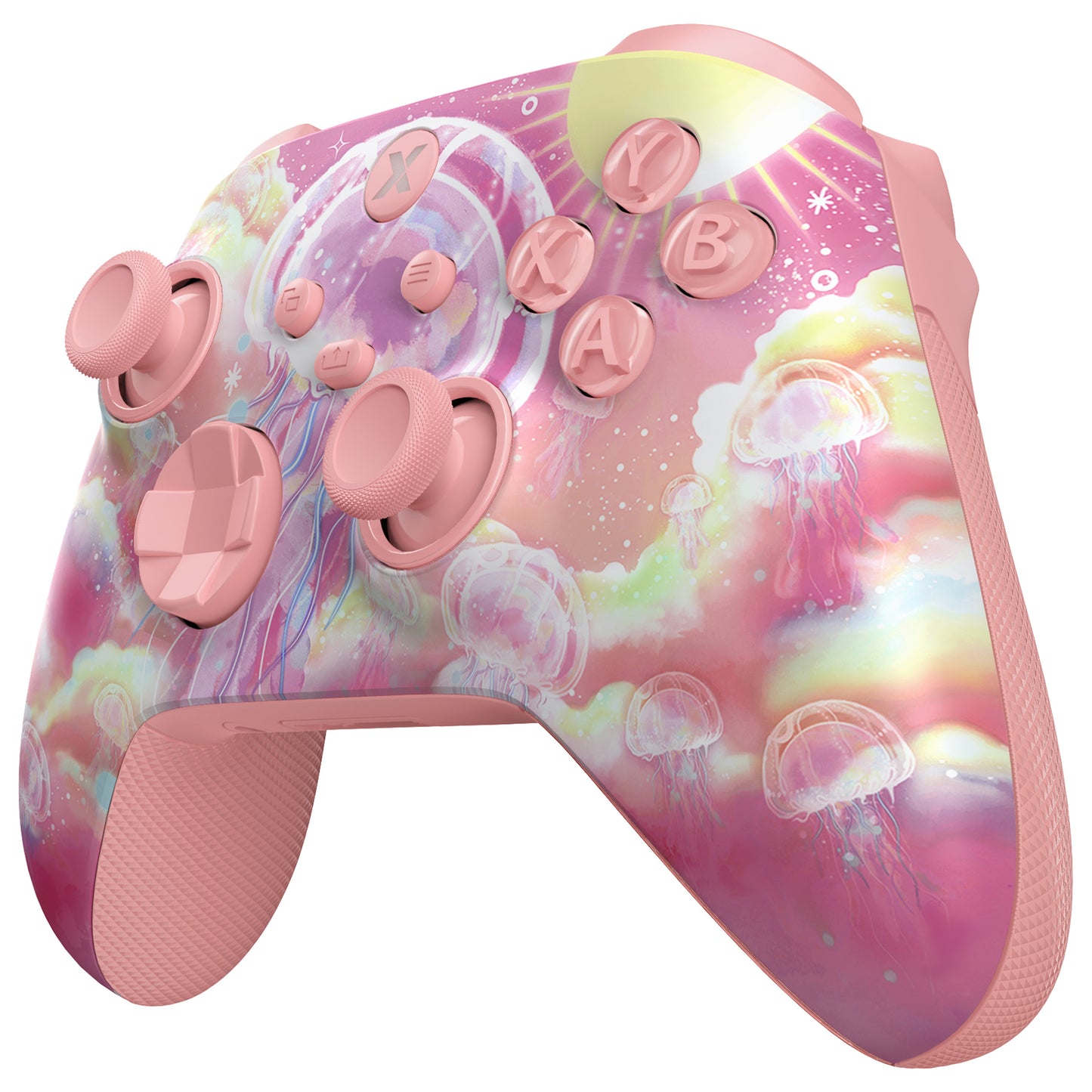 eXtremeRate ASR Version Performance Rubberized Full Set Shell Buttons with Redesigned Grip Diamond Texture Handles Backplate Case for Xbox Series X/S Controller & Xbox Core Controller - Pinky Jellyfish Heaven