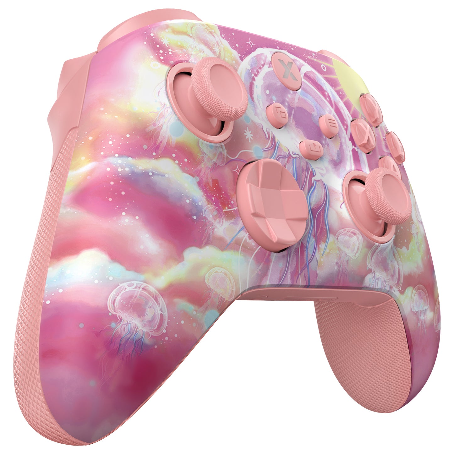 eXtremeRate ASR Version Performance Rubberized Full Set Shell Buttons with Redesigned Grip Diamond Texture Handles Backplate Case for Xbox Series X/S Controller & Xbox Core Controller - Pinky Jellyfish Heaven