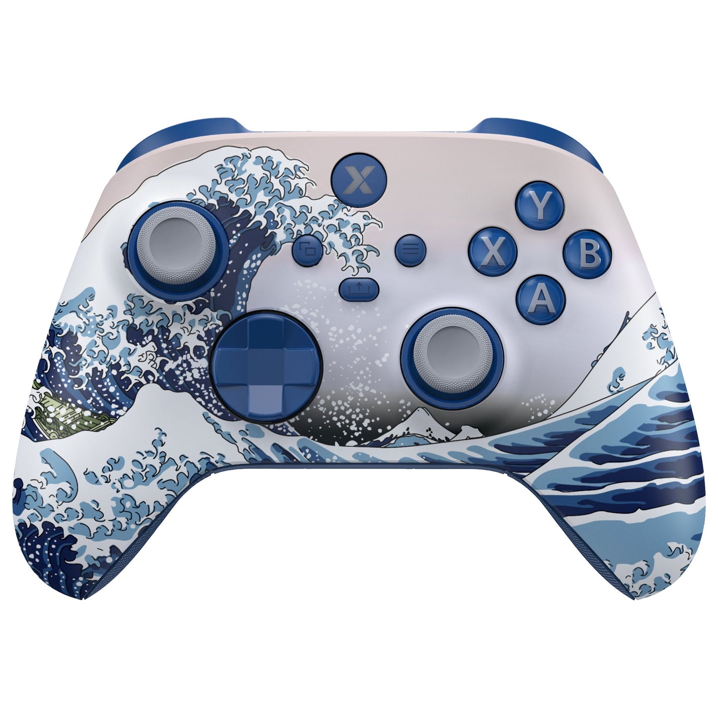 eXtremeRate ASR Version Performance Rubberized Full Set Shell Buttons with Redesigned Grip Diamond Texture Handles Backplate Case for Xbox Series X/S Controller & Xbox Core Controller - The Great Wave eXtremeRate