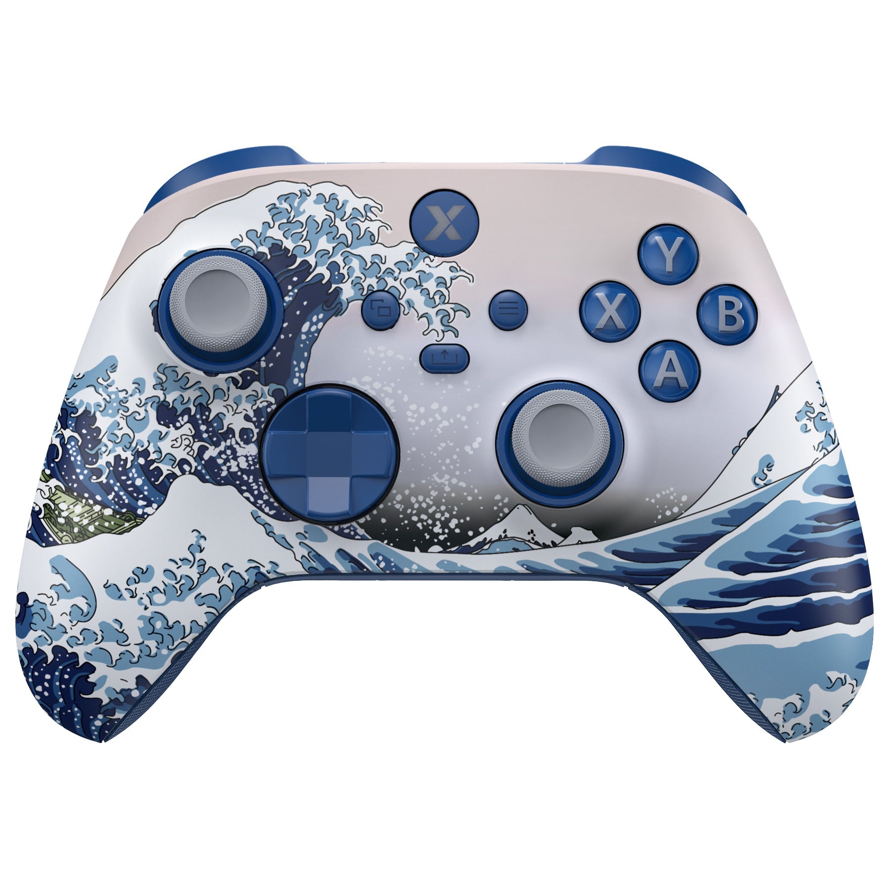 eXtremeRate ASR Version Performance Rubberized Full Set Shell Buttons with Redesigned Grip Diamond Texture Handles Backplate Case for Xbox Series X/S Controller & Xbox Core Controller - The Great Wave eXtremeRate