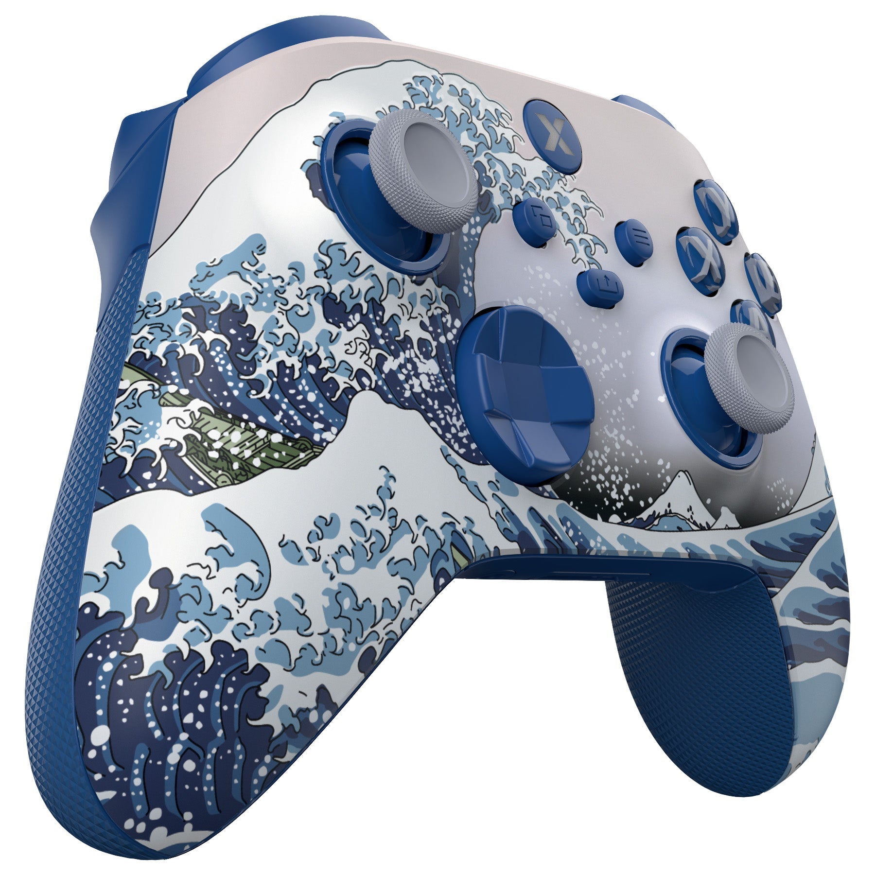 eXtremeRate ASR Version Performance Rubberized Full Set Shell Buttons with Redesigned Grip Diamond Texture Handles Backplate Case for Xbox Series X/S Controller & Xbox Core Controller - The Great Wave eXtremeRate