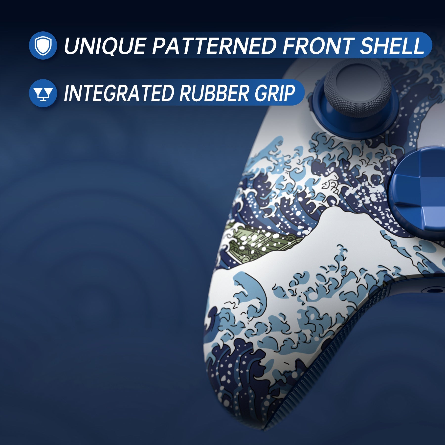eXtremeRate ASR Version Performance Rubberized Full Set Shell Buttons with Redesigned Grip Diamond Texture Handles Backplate Case for Xbox Series X/S Controller & Xbox Core Controller - The Great Wave eXtremeRate