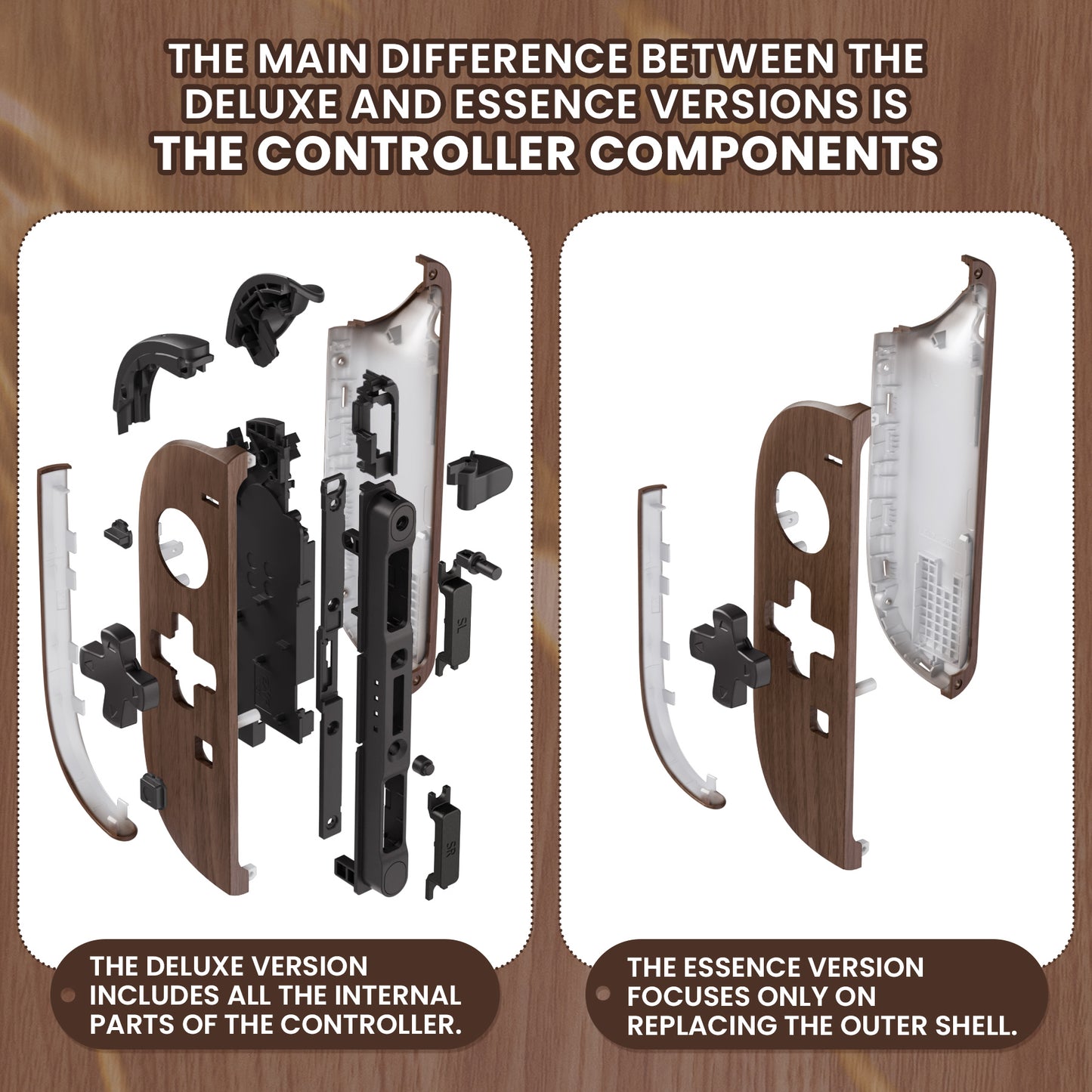 eXtremeRate D-Pad Version Replacement Full Set Shell Case with Buttons for Joycon 2 of Nintendo Switch 2 - Deluxe Version - Wood Grain