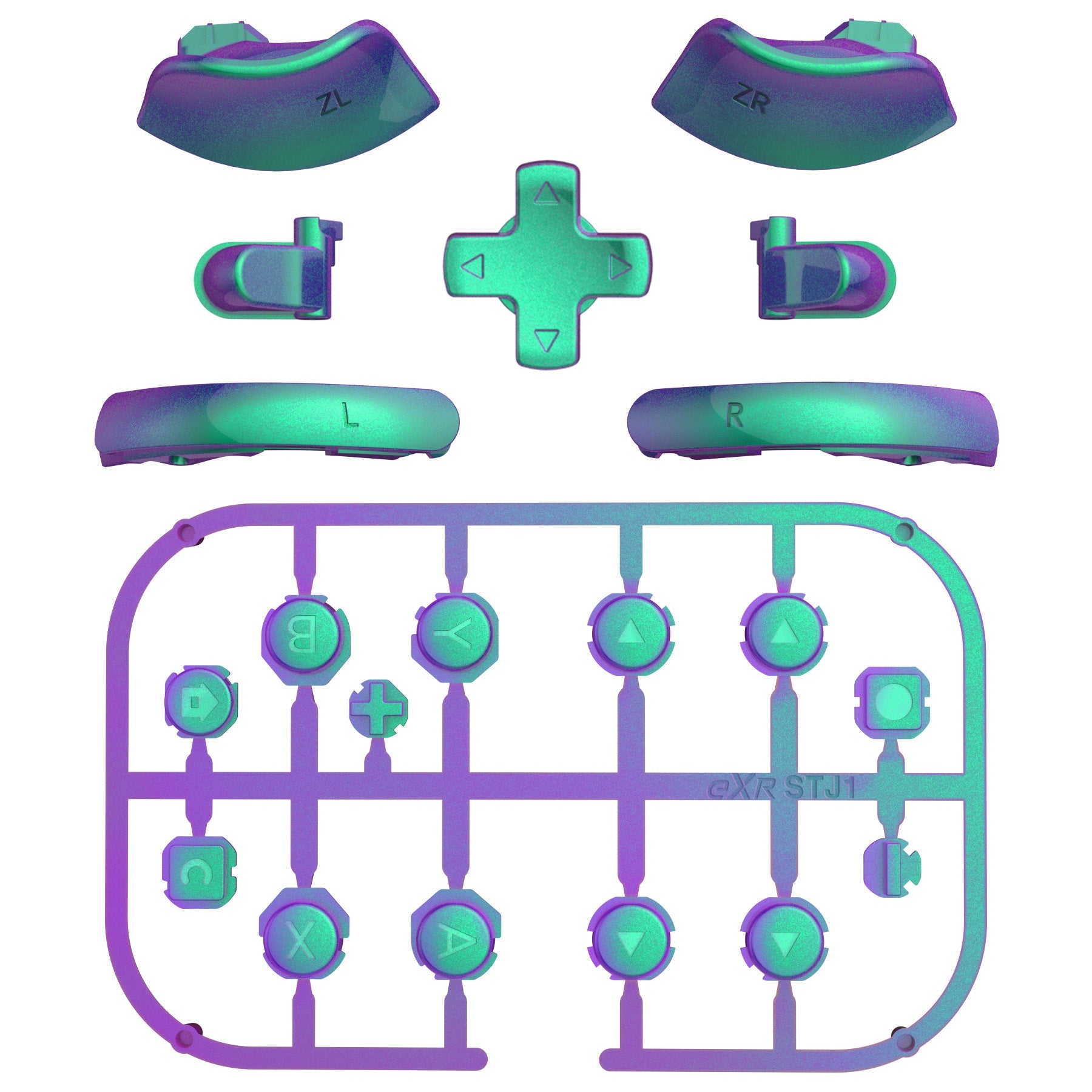 eXtremeRate DIY Replacement Full Set Buttons for Nintendo Switch 2 - Chameleon Green Purple eXtremeRate
