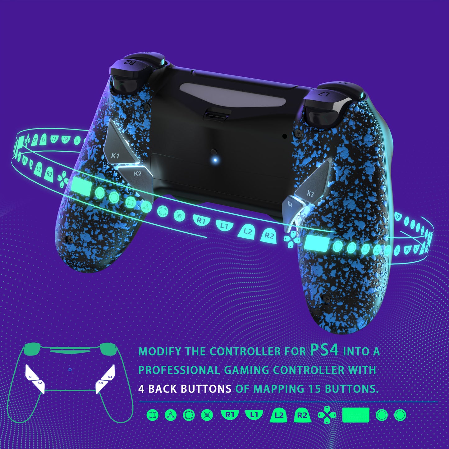 eXtremeRate Dawn Type-C Version Remap Kit for PS4 Slim Pro Controller JDM-040/050/055 - Textured Blue