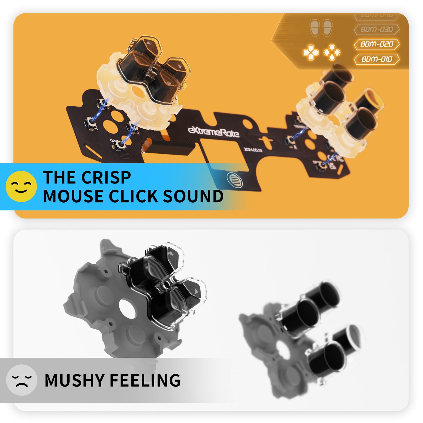 eXtremeRate Face Clicky Kit V3 for PS5 Controller BDM-010 & BDM-020, Custom Hard Silicone Tactile Switch Dpad Action Buttons for PS5 Controller