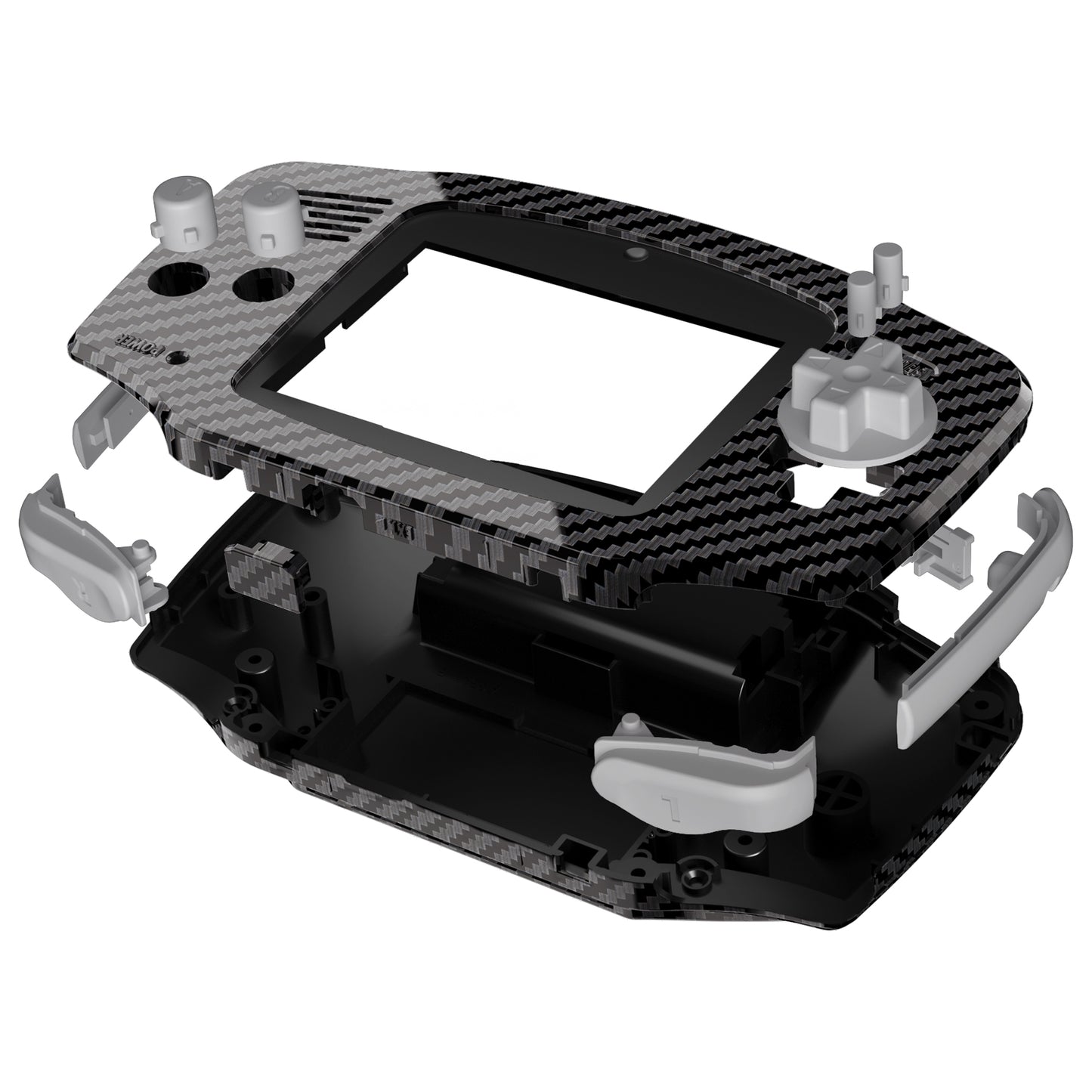 eXtremeRate IPS Ready Upgraded GBA Replacement Full Set Shells with Buttons for Gameboy Advance, Compatible with Both IPS & Standard LCD - Graphite Carbon Fiber