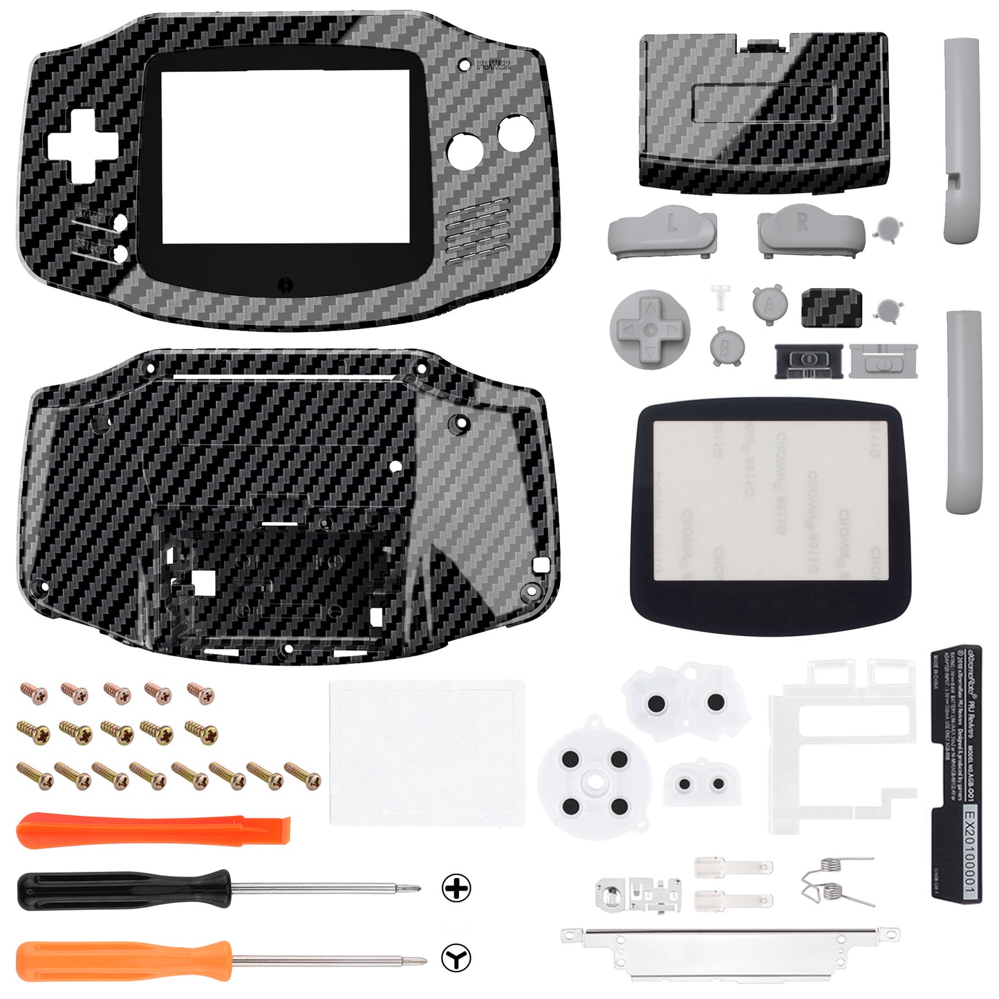 eXtremeRate IPS Ready Upgraded GBA Replacement Full Set Shells with Buttons for Gameboy Advance, Compatible with Both IPS & Standard LCD - Graphite Carbon Fiber