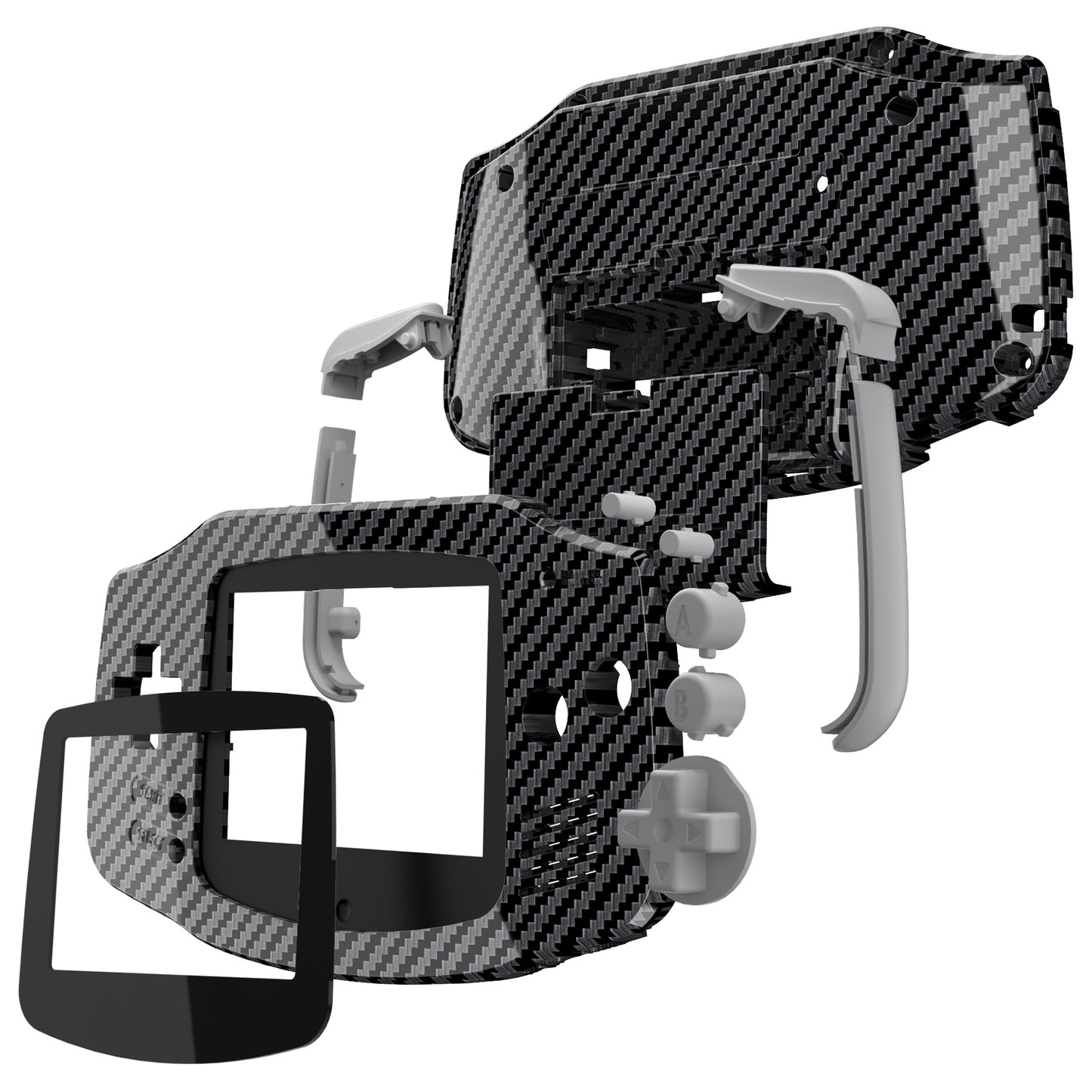 eXtremeRate IPS Ready Upgraded GBA Replacement Full Set Shells with Buttons for Gameboy Advance, Compatible with Both IPS & Standard LCD - Graphite Carbon Fiber