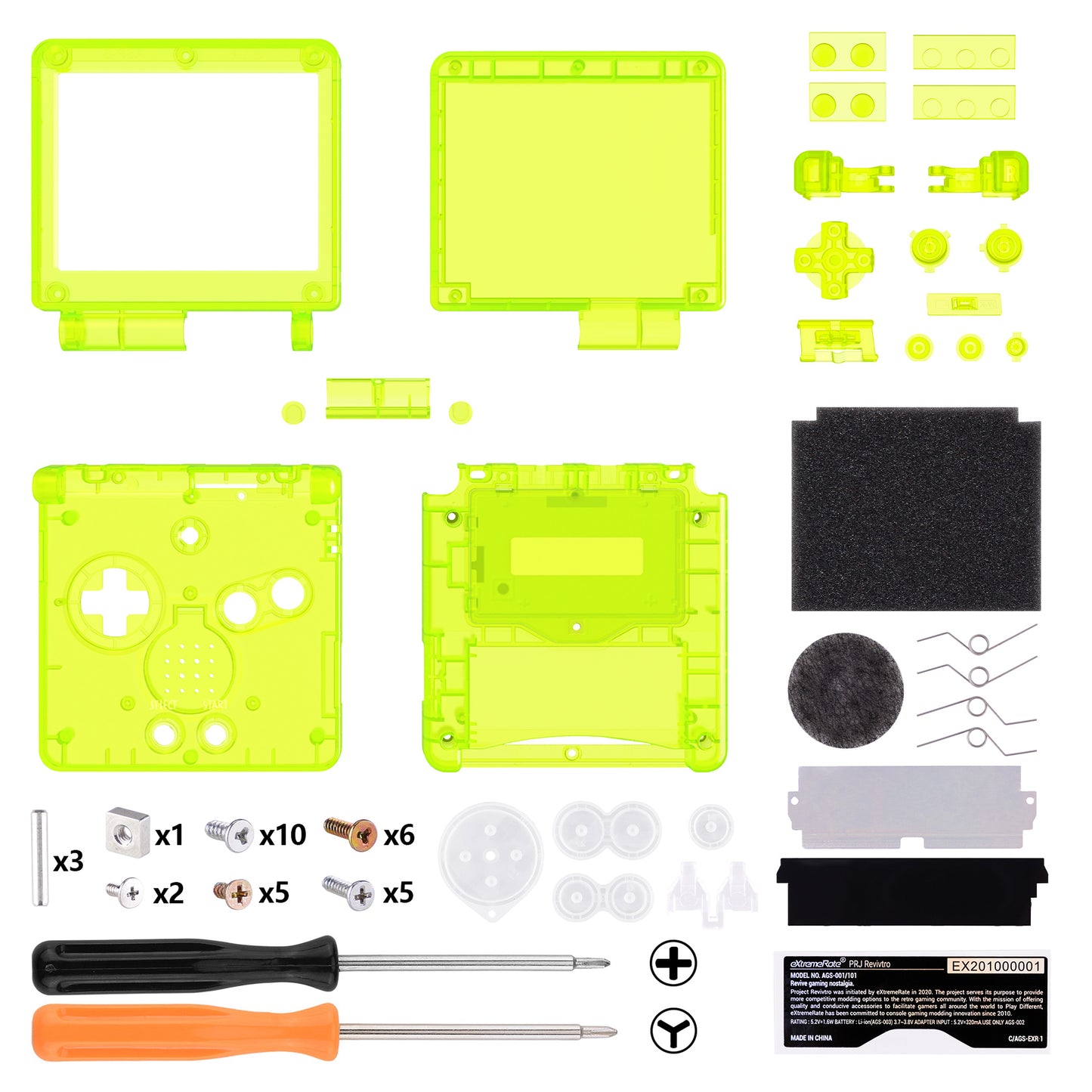 eXtremeRate IPS Ready Upgraded Replacement Full Set Shells with Buttons for Gameboy Advance SP GBA SP, Compatible with Both IPS & Standard LCD - Clear Lime Green