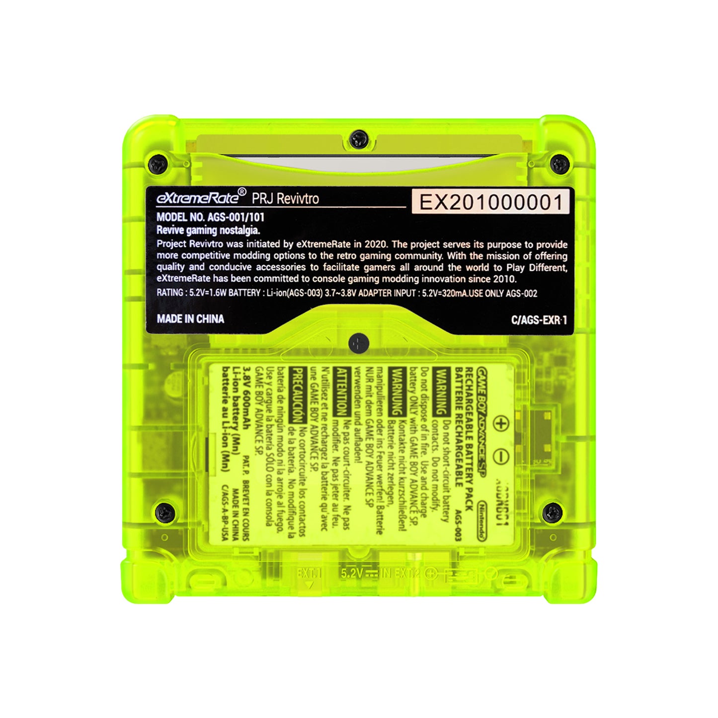 eXtremeRate IPS Ready Upgraded Replacement Full Set Shells with Buttons for Gameboy Advance SP GBA SP, Compatible with Both IPS & Standard LCD - Clear Lime Green