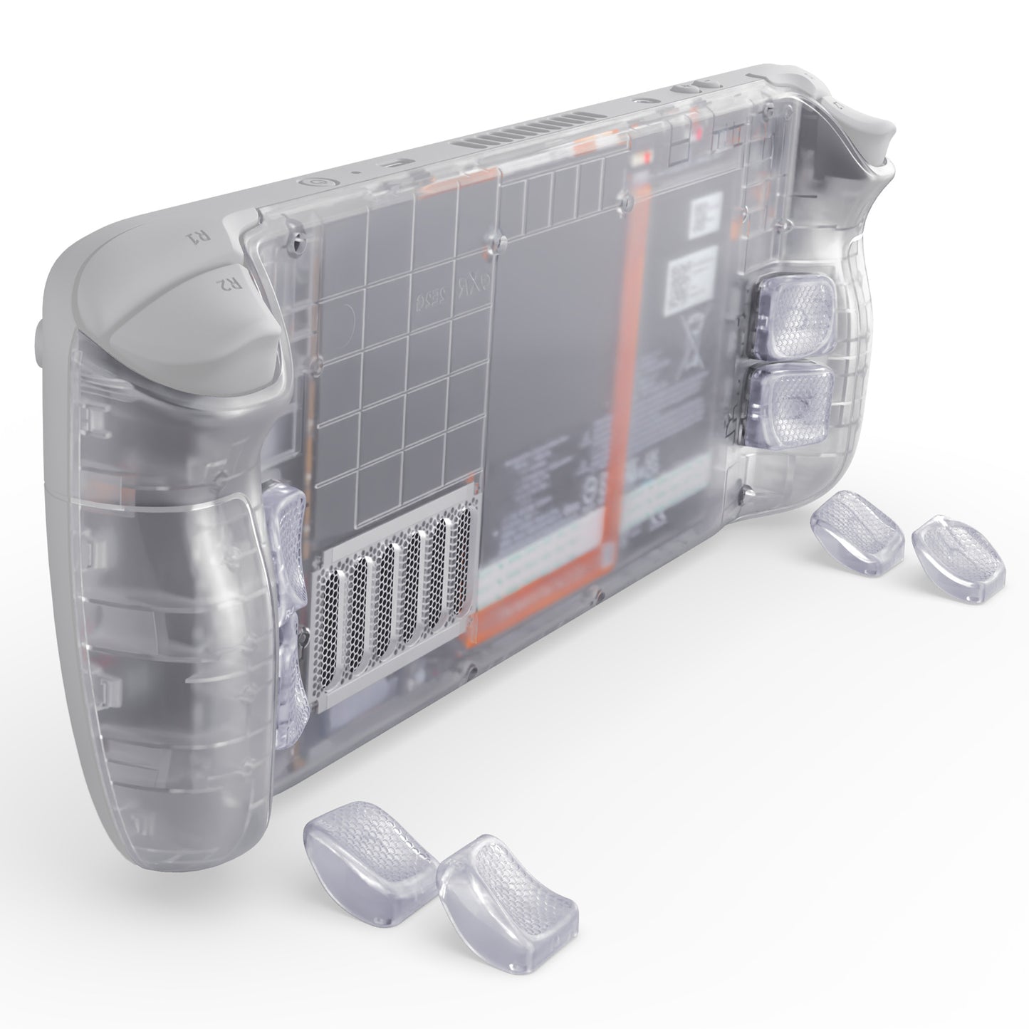eXtremeRate Interchangeable Back Buttons Bottom Shell for Steam Deck LCD & OLED - with 2 Height Adjustable Buttons - Clear