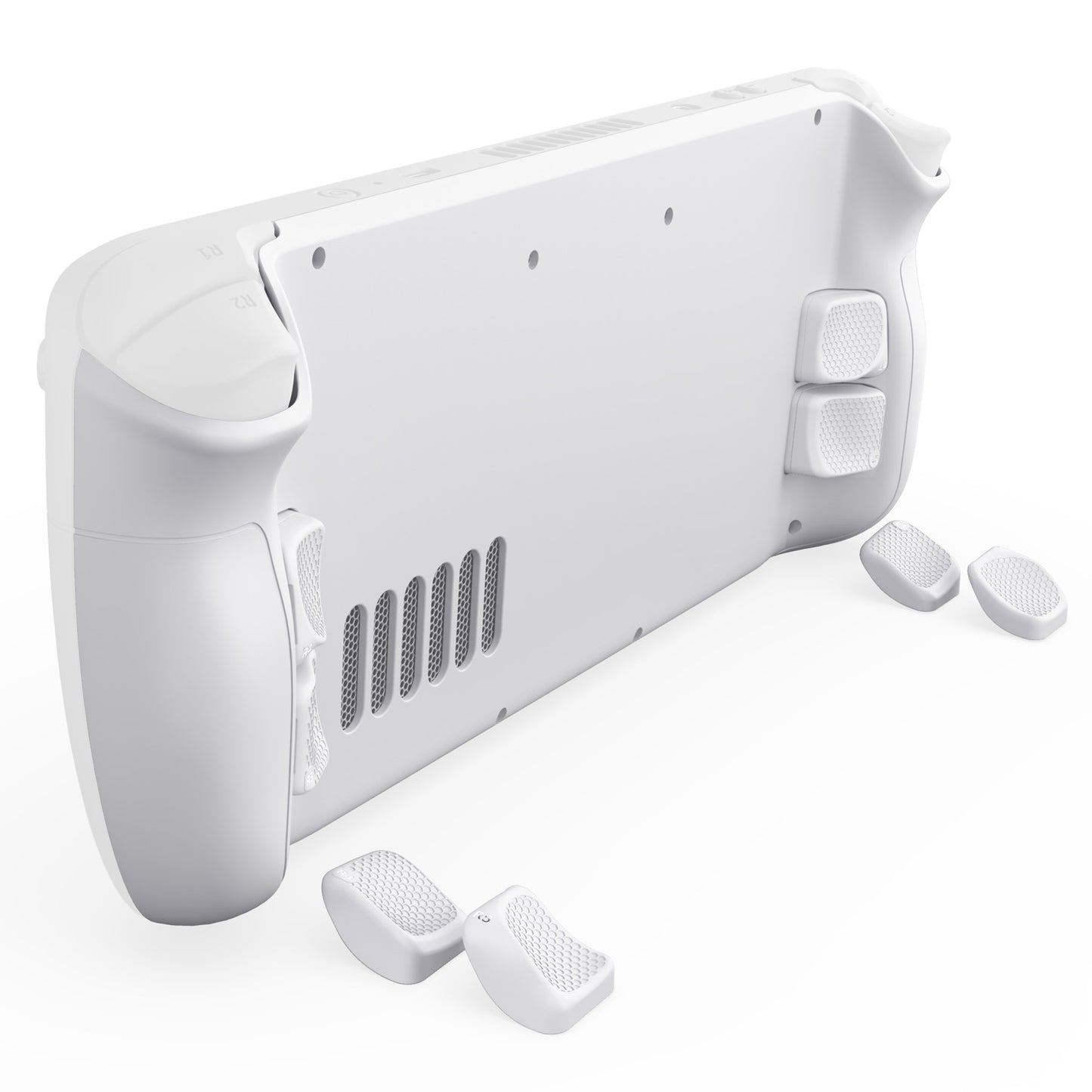 eXtremeRate Interchangeable Back Buttons Bottom Shell for Steam Deck LCD & OLED - with 2 Height Adjustable Buttons - Frosted White