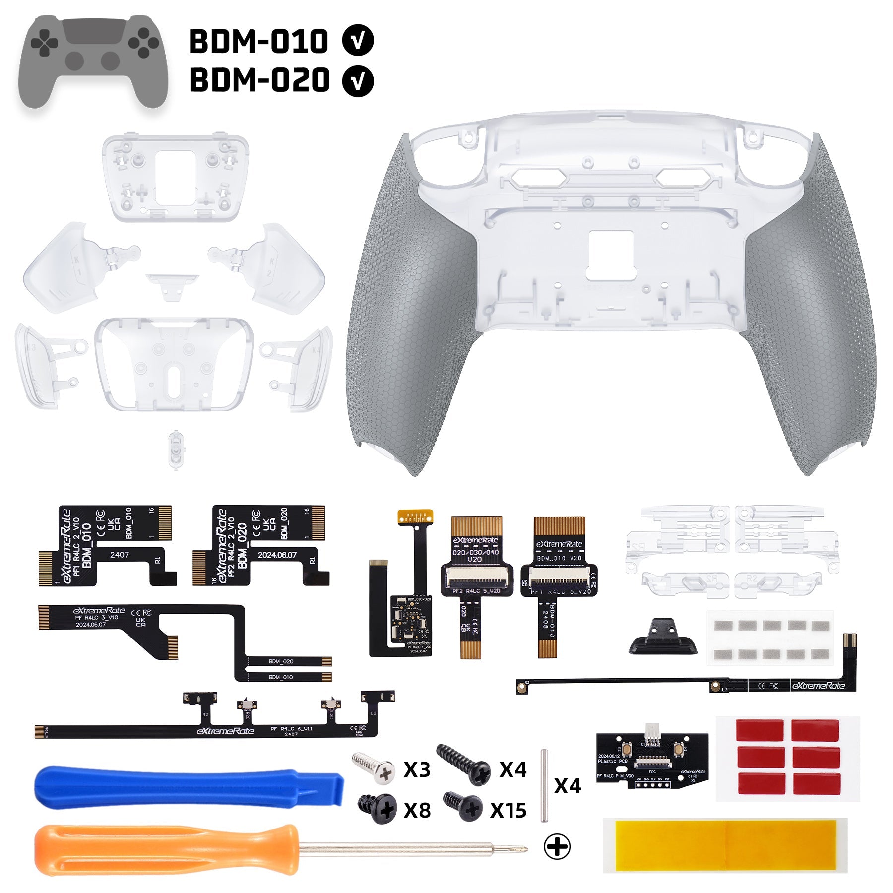 eXtremeRate RISE4 Plus MAX Back Paddles Kit with Clicky Trigger Stops & Rubberized Grip for PS5 Controller BDM-010/020 - Clear & Gray eXtremeRate