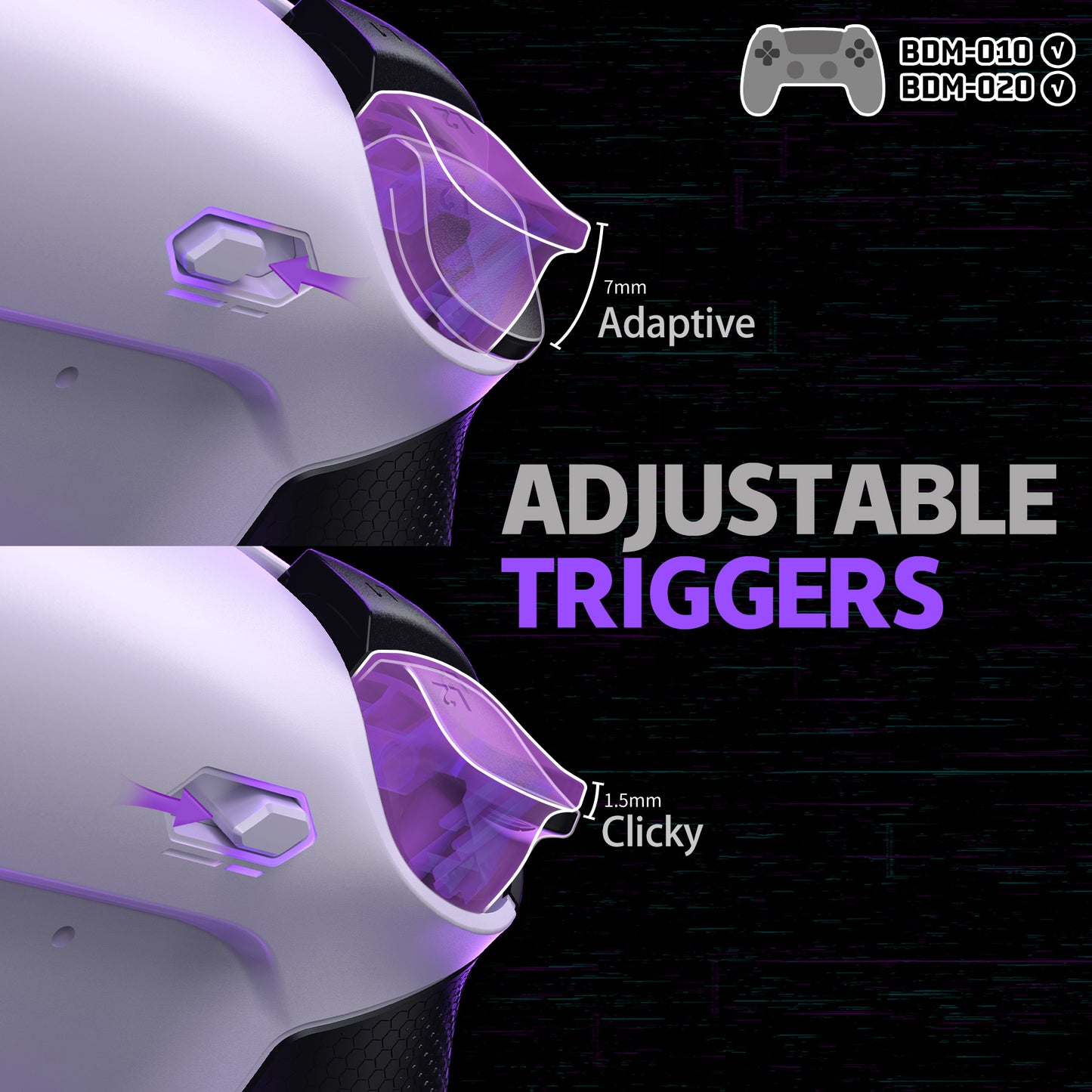 eXtremeRate RISE Plus MAX Back Paddles Kit with Clicky Trigger Stops & Rubberized Grip for PS5 Controller BDM-010/020 - White Black - Black