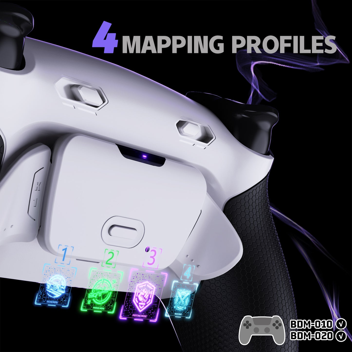 eXtremeRate RISE Plus MAX Back Paddles Kit with Clicky Trigger Stops & Rubberized Grip for PS5 Controller BDM-010/020 - White Black - White