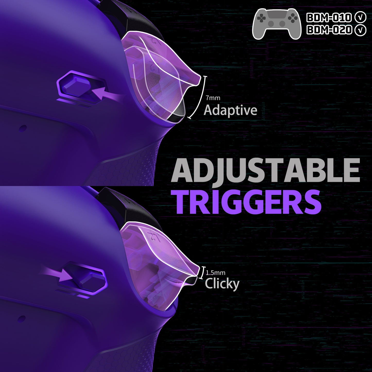 eXtremeRate RISE Plus MAX Back Paddles Kit with Clicky Trigger Stops & Rubberized Grip for PS5 Controller BDM-010/020 - Galactic Purple