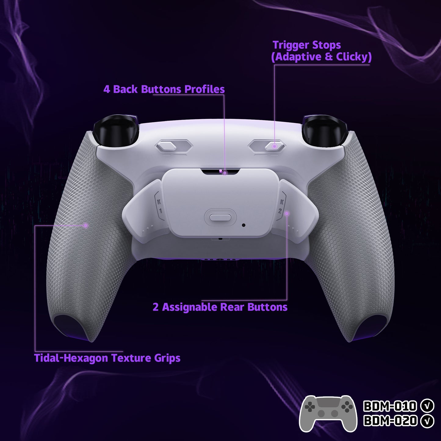 eXtremeRate RISE Plus MAX Back Paddles Kit with Clicky Trigger Stops & Rubberized Grip for PS5 Controller BDM-010/020 - White Gray