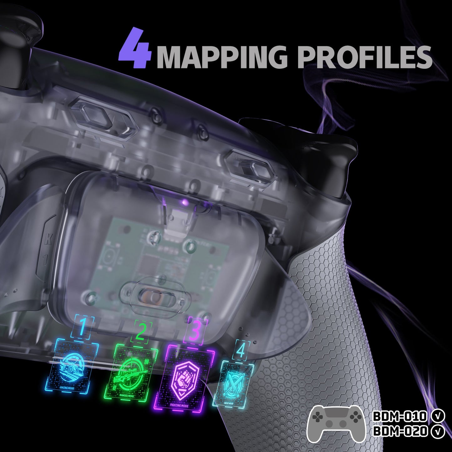 eXtremeRate RISE Plus MAX Back Paddles Kit with Clicky Trigger Stops & Rubberized Grip for PS5 Controller BDM-010/020 - Rubberized Clear & Gray eXtremeRate