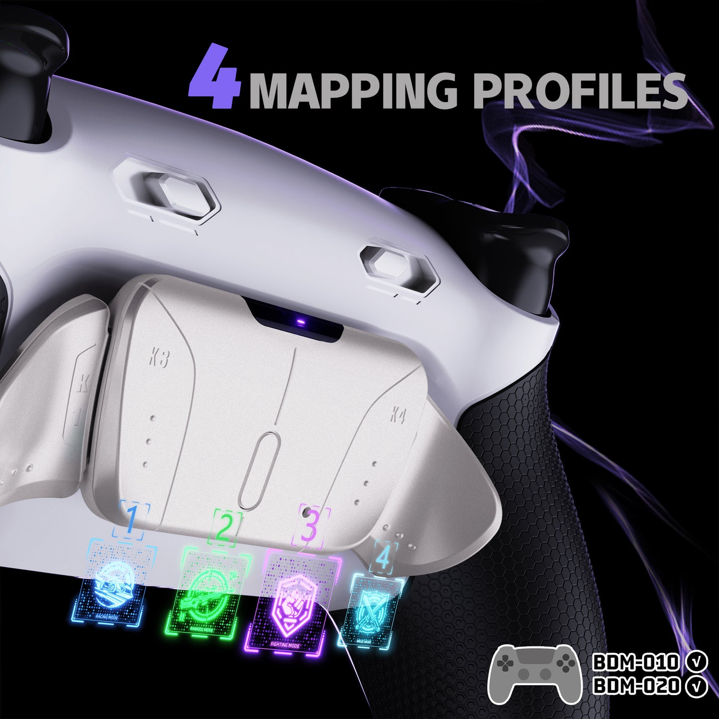 eXtremeRate Real Metal Buttons (RMB) Version RISE4 Plus MAX Back Paddles Kit with Clicky Trigger Stops & Rubberized Grip for PS5 Controller BDM-010/020 - White Black - Silver