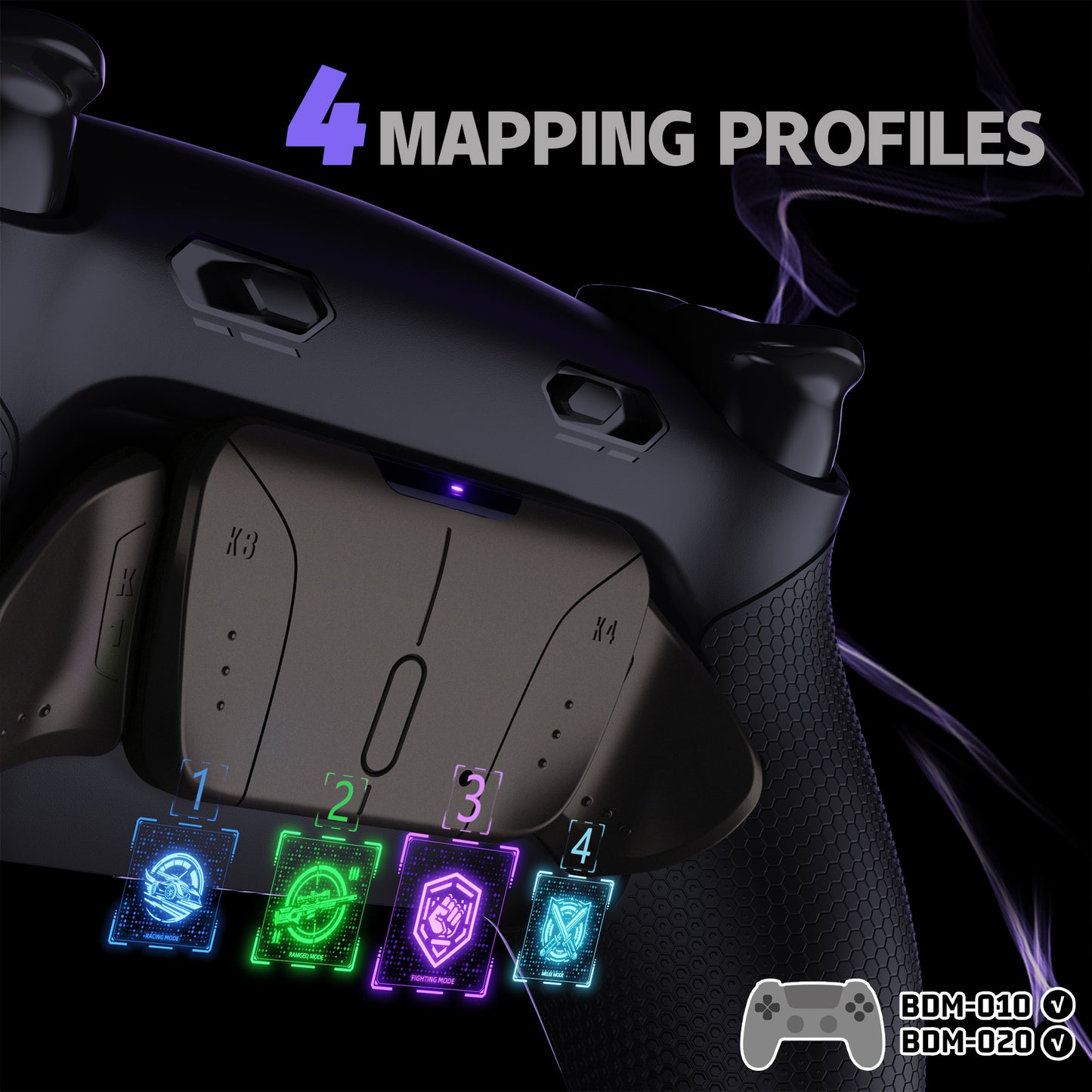 eXtremeRate Real Metal Buttons (RMB) Version RISE4 Plus MAX Back Paddles Kit with Clicky Trigger Stops & Rubberized Grip for PS5 Controller BDM-010/020 - Black