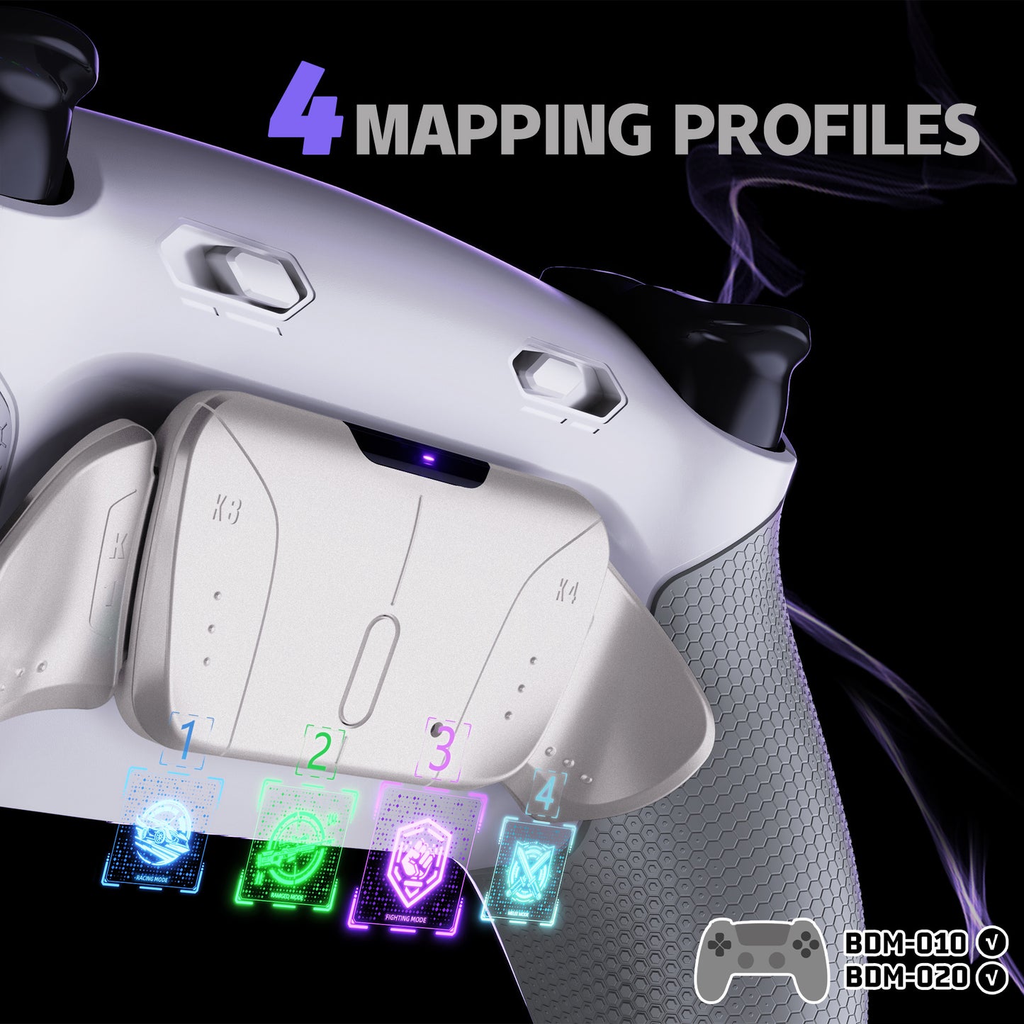 eXtremeRate Real Metal Buttons (RMB) Version RISE4 Plus MAX Back Paddles Kit with Clicky Trigger Stops & Rubberized Grip for PS5 Controller BDM-010/020 - White Gray - Silver