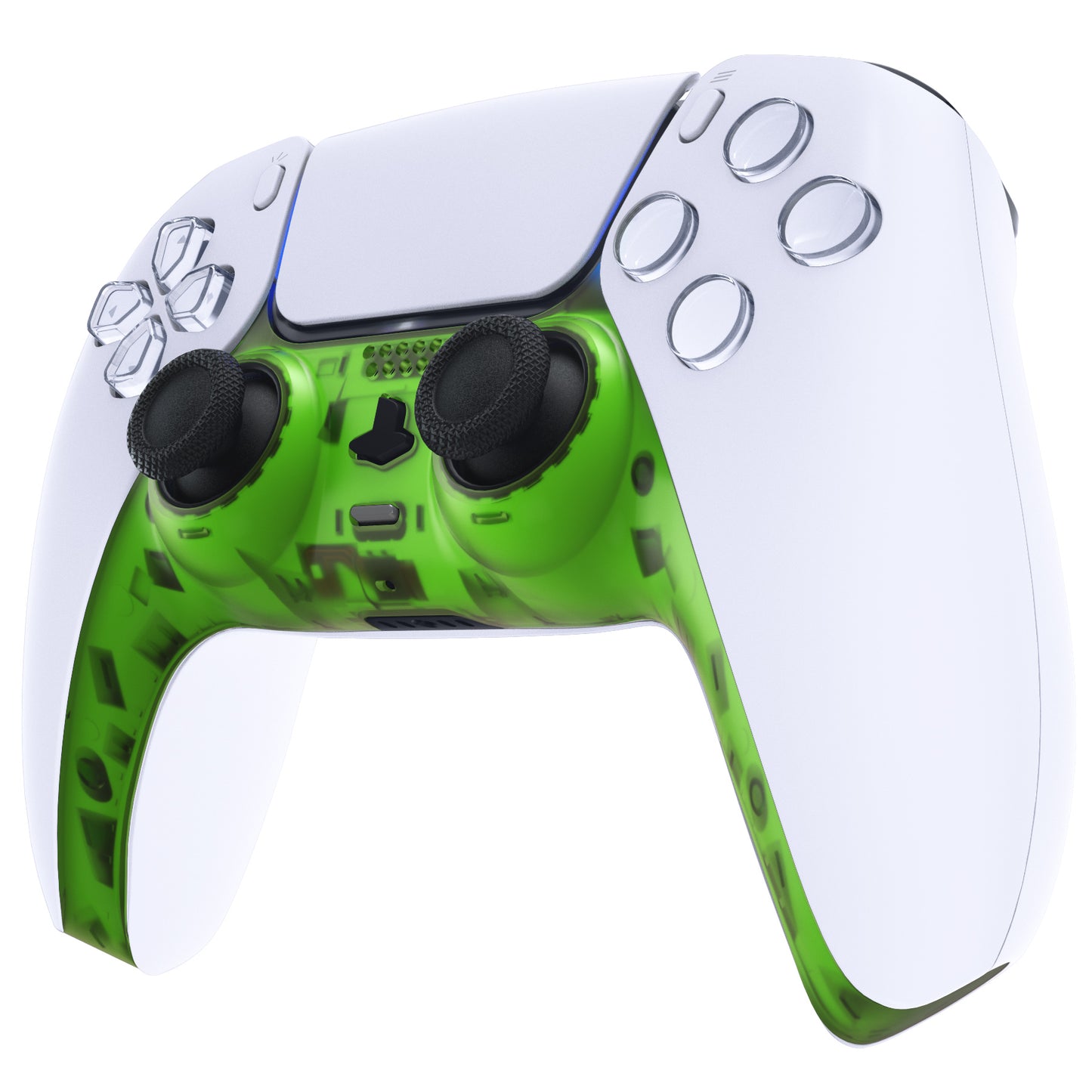 eXtremeRate Replacement Decorative Trim Shell with Accent Rings Compatible with PS5 Controller BDM-010/020/030/040/050 - Clear Green