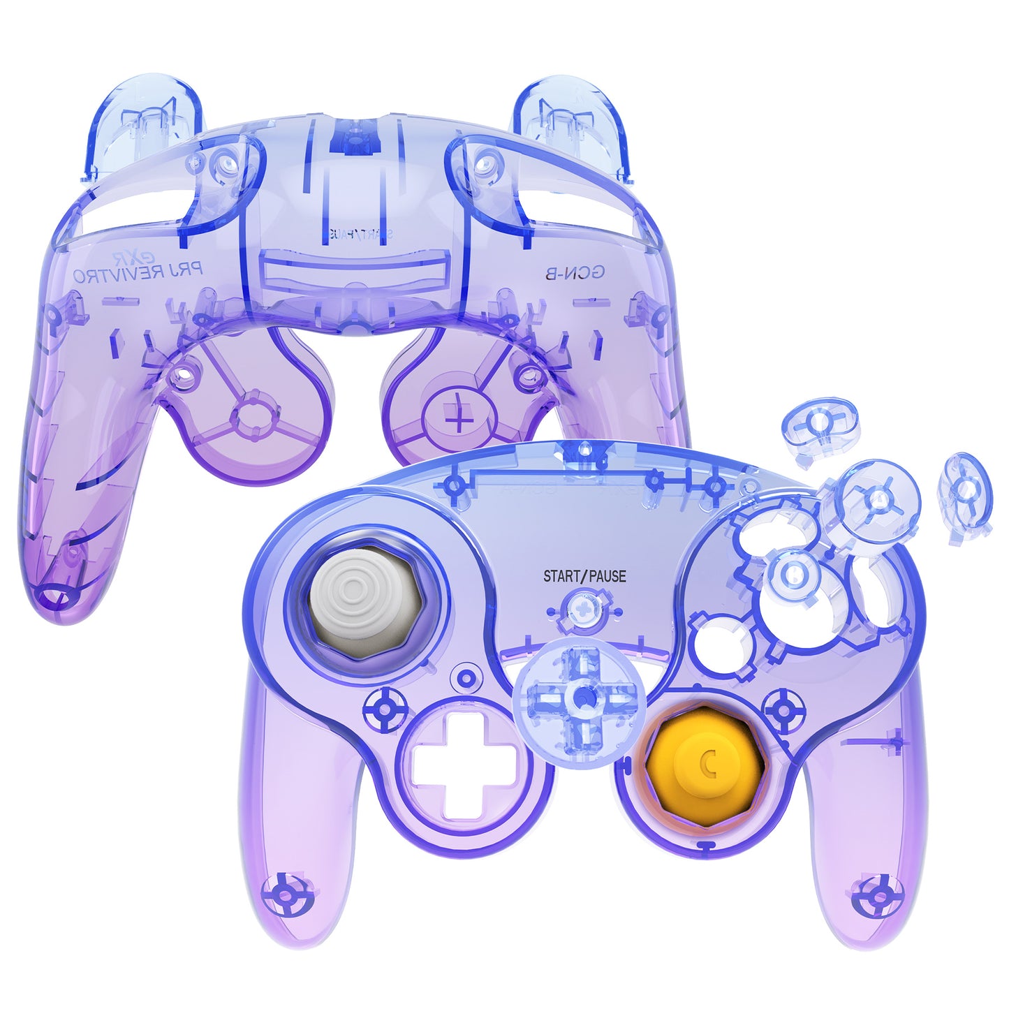eXtremeRate Replacement Faceplate Backplate with Buttons for Nintendo GameCube Controller NGC - Gradient Translucent Bluebell