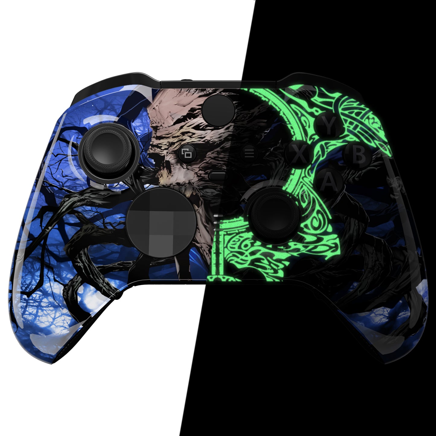 eXtremeRate Replacement Front Housing Shell Case with Accent Rings for Xbox One Elite Series 2 & Elite 2 Core Controller (Model 1797) - Glow in Dark - The Awakening of the Earth Lord