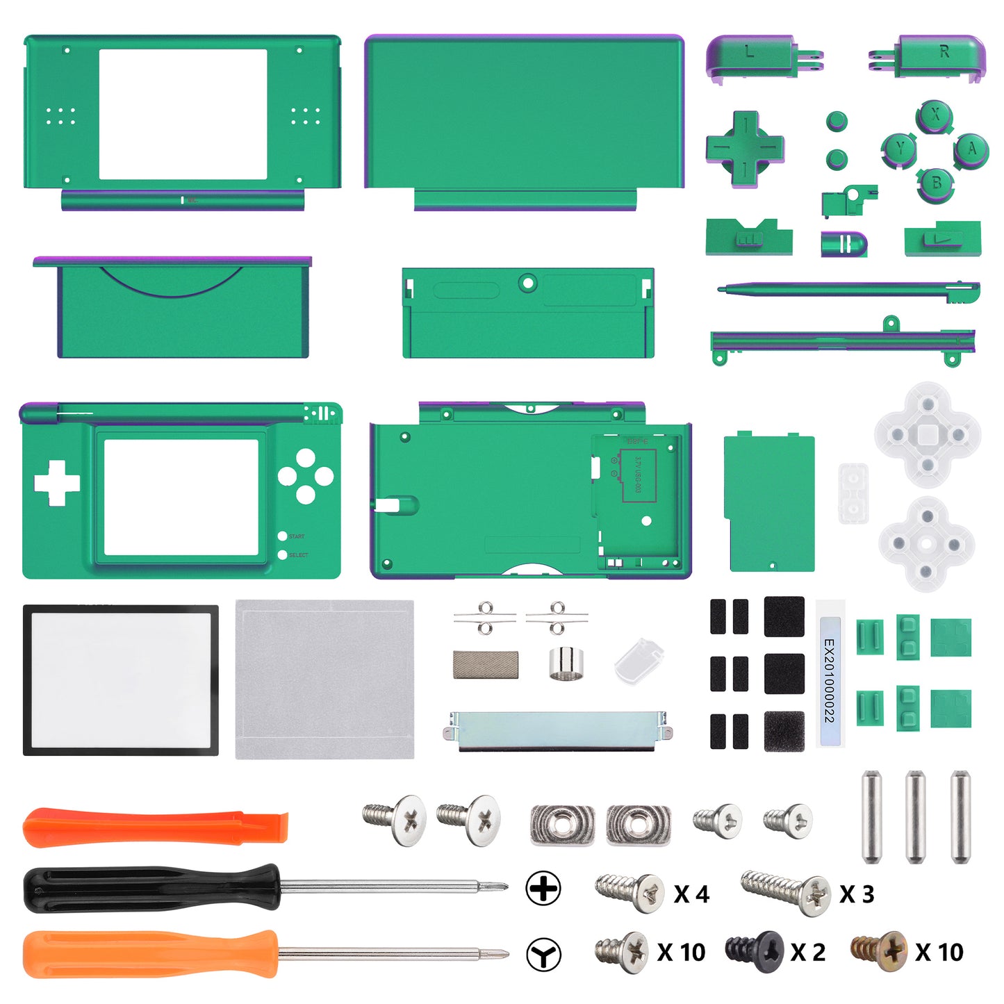 eXtremeRate Replacement Full Housing Shell & Buttons with Screen Lens for Nintendo DS Lite NDSL - Chameleon Green Purple