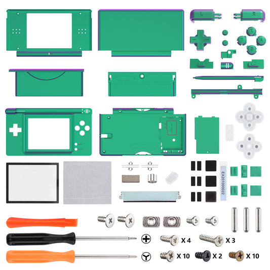 eXtremeRate Replacement Full Housing Shell & Buttons with Screen Lens for Nintendo DS Lite NDSL - Chameleon Green Purple